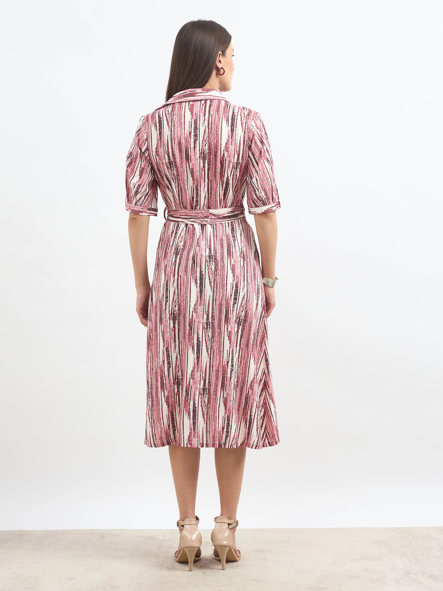 Sommer Belted Shirt Dress-Red & White