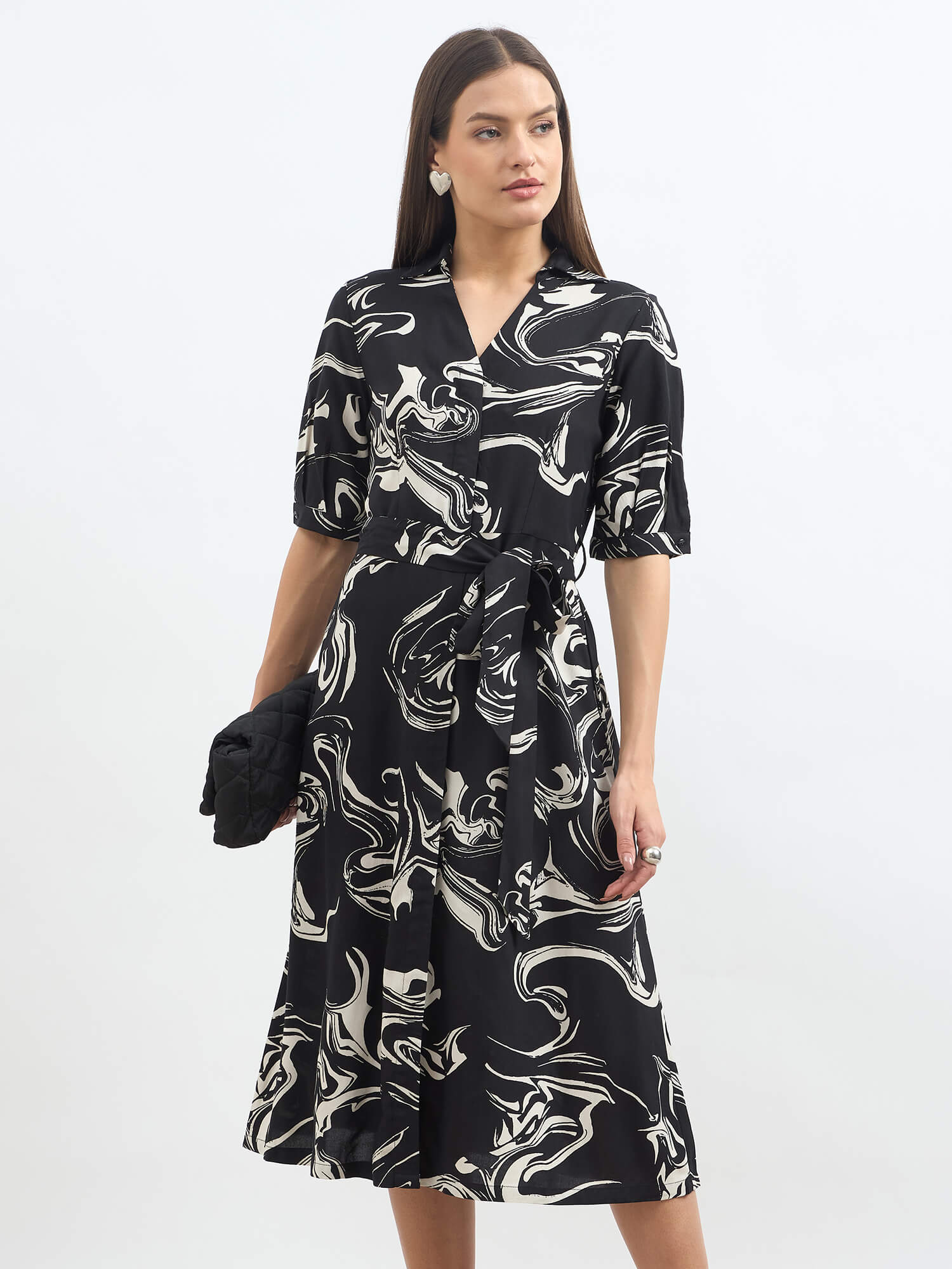 Sommer Belted Shirt Dress-Black & White