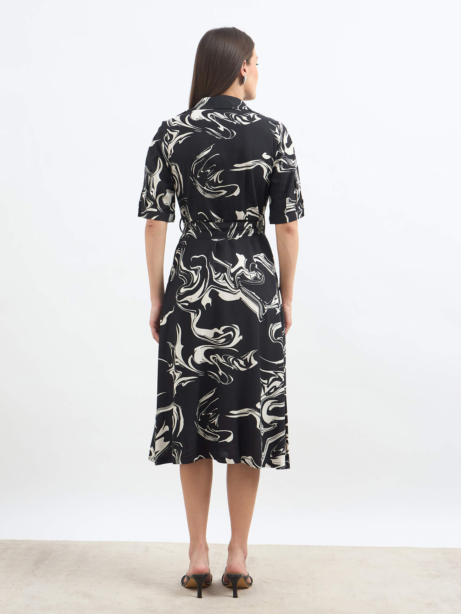 Sommer Belted Shirt Dress-Black & White
