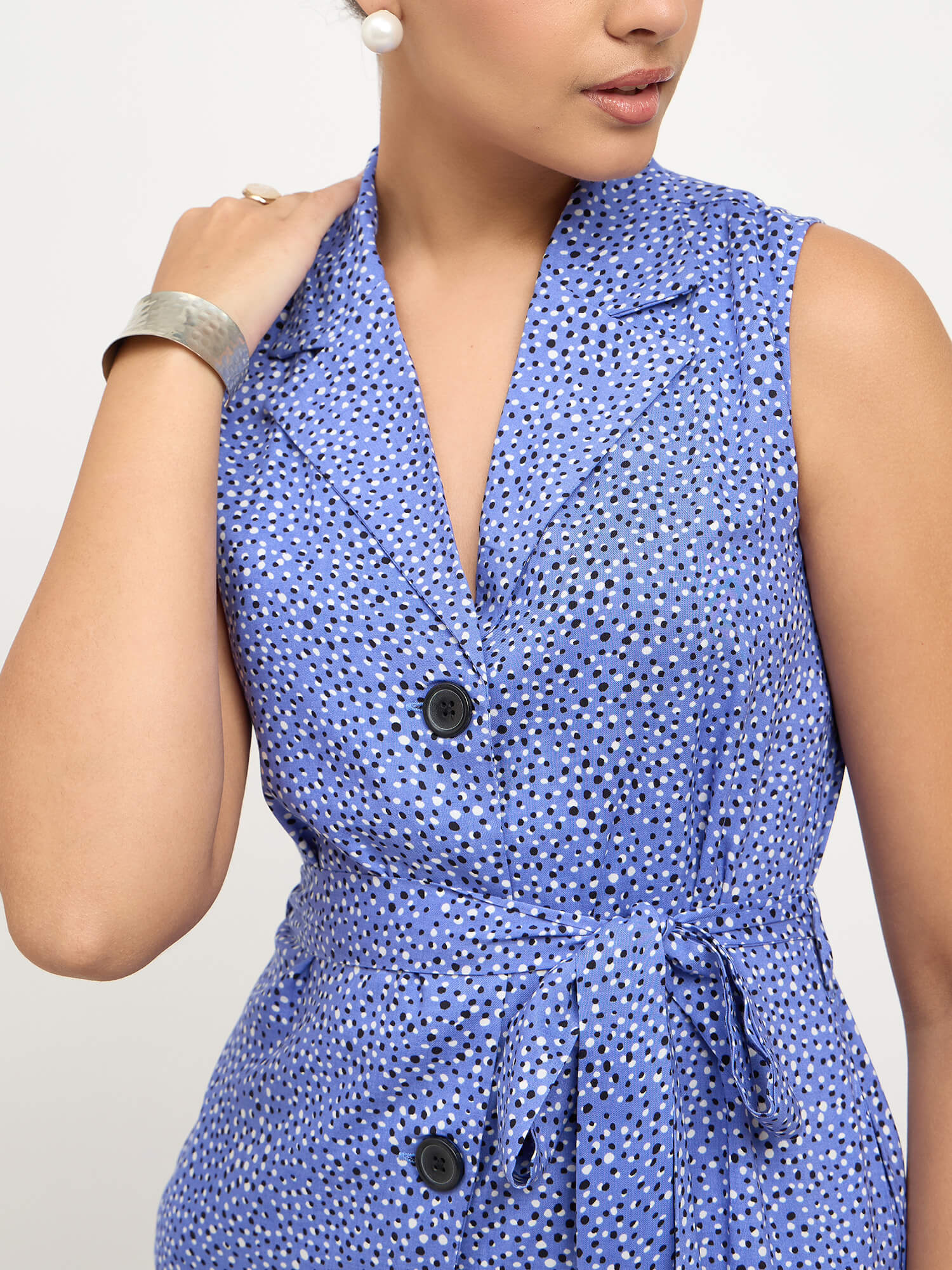 Kersey Blue Belted Blazer Style Dress-Multi