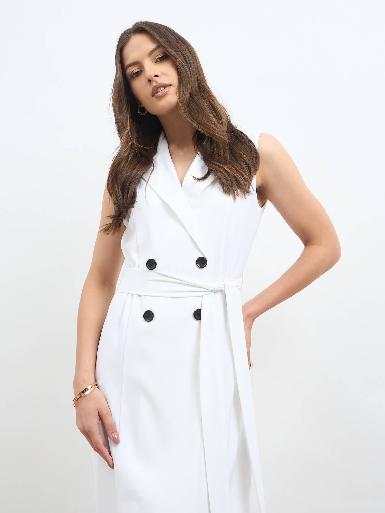 Viking Faux Double Breasted Blazer Dress-White