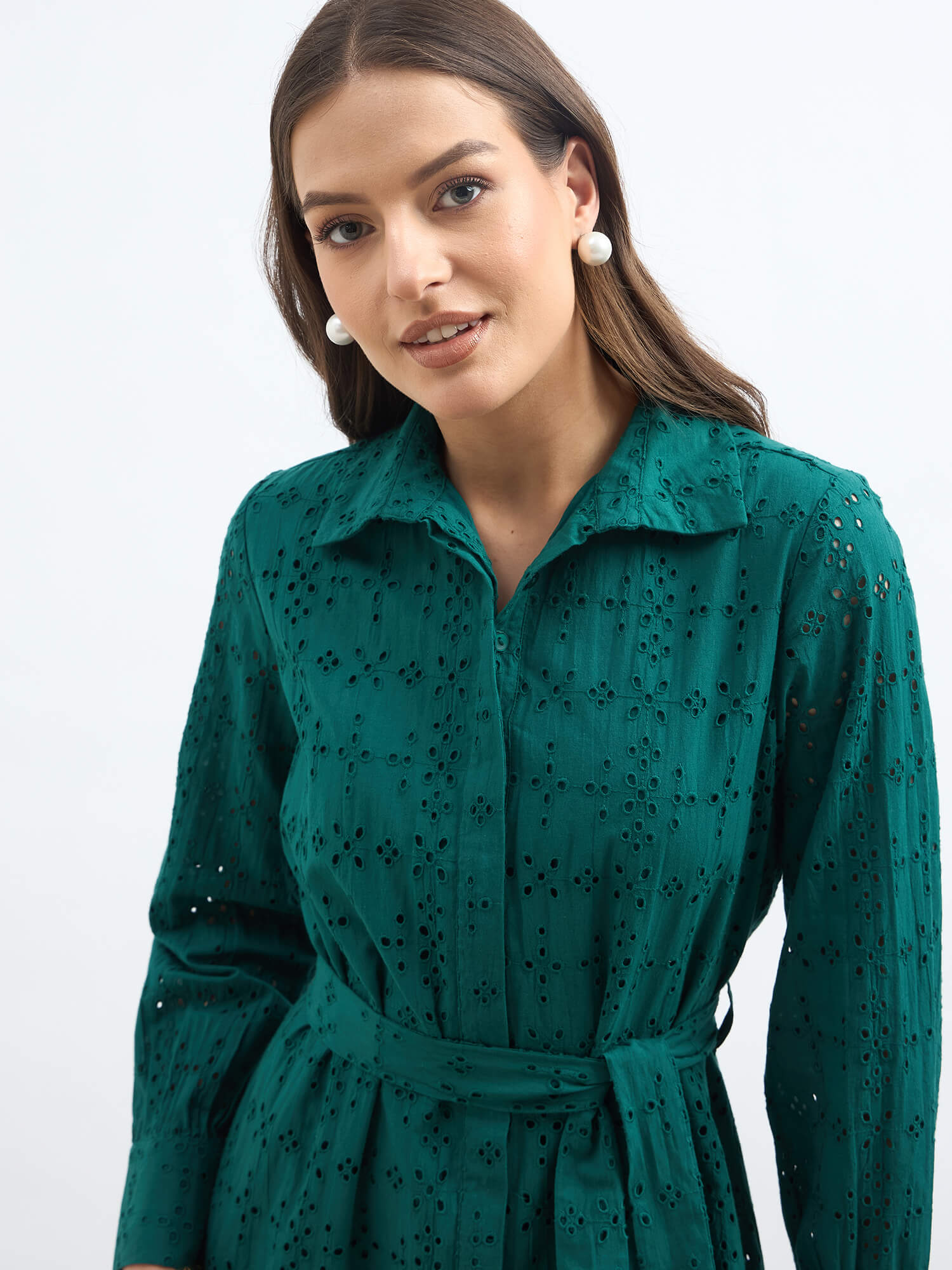 Betsy Schiffli Shirt Dress - Teal