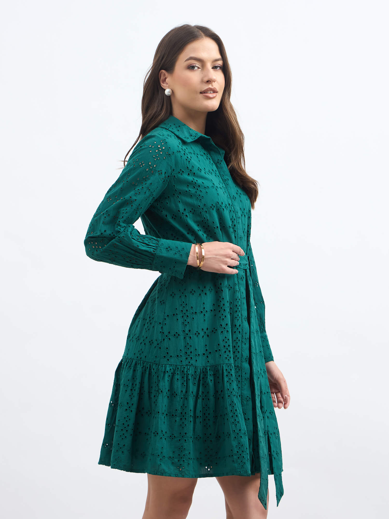 Betsy Schiffli Shirt Dress - Teal