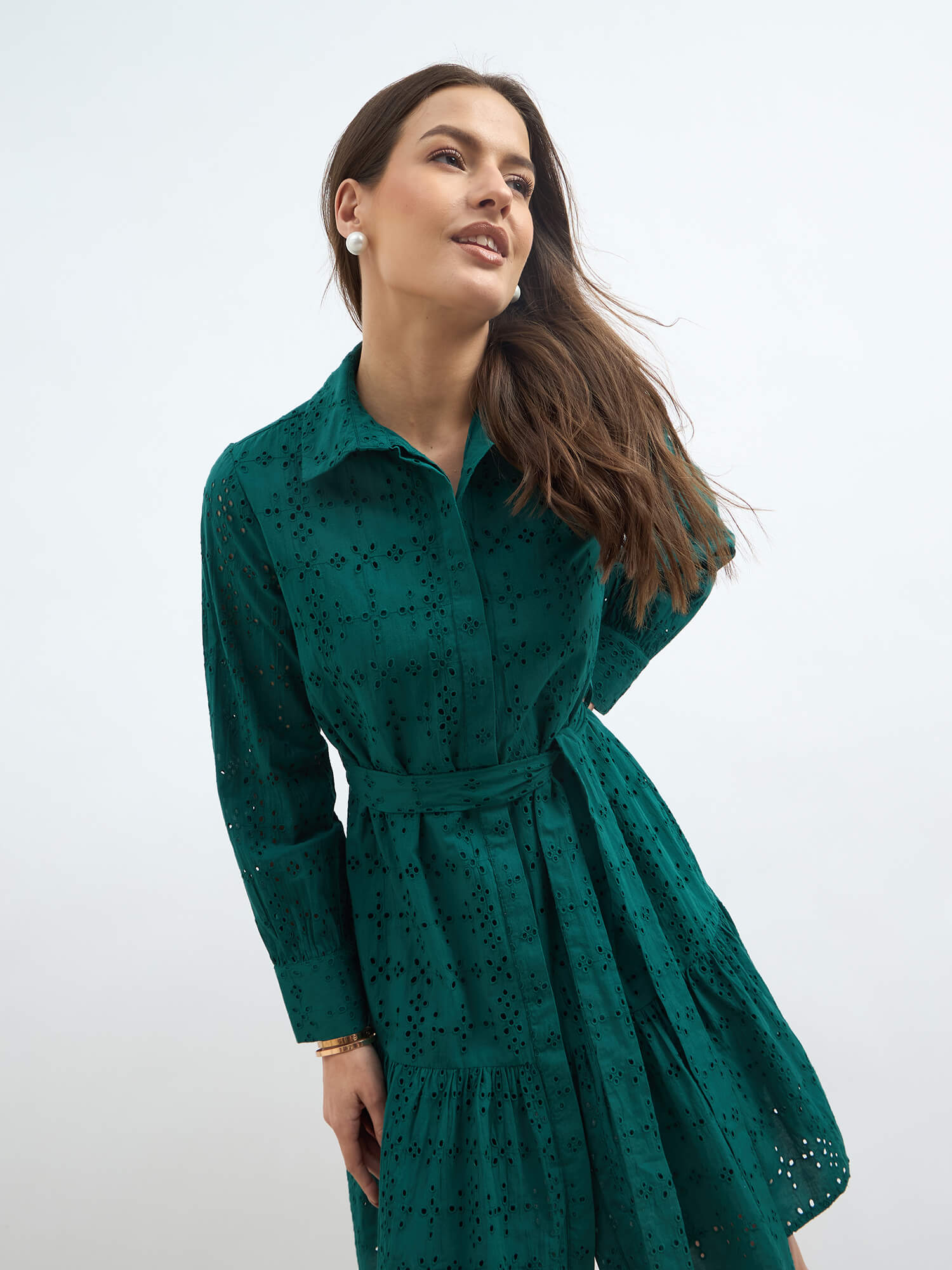 Betsy Schiffli Shirt Dress - Teal
