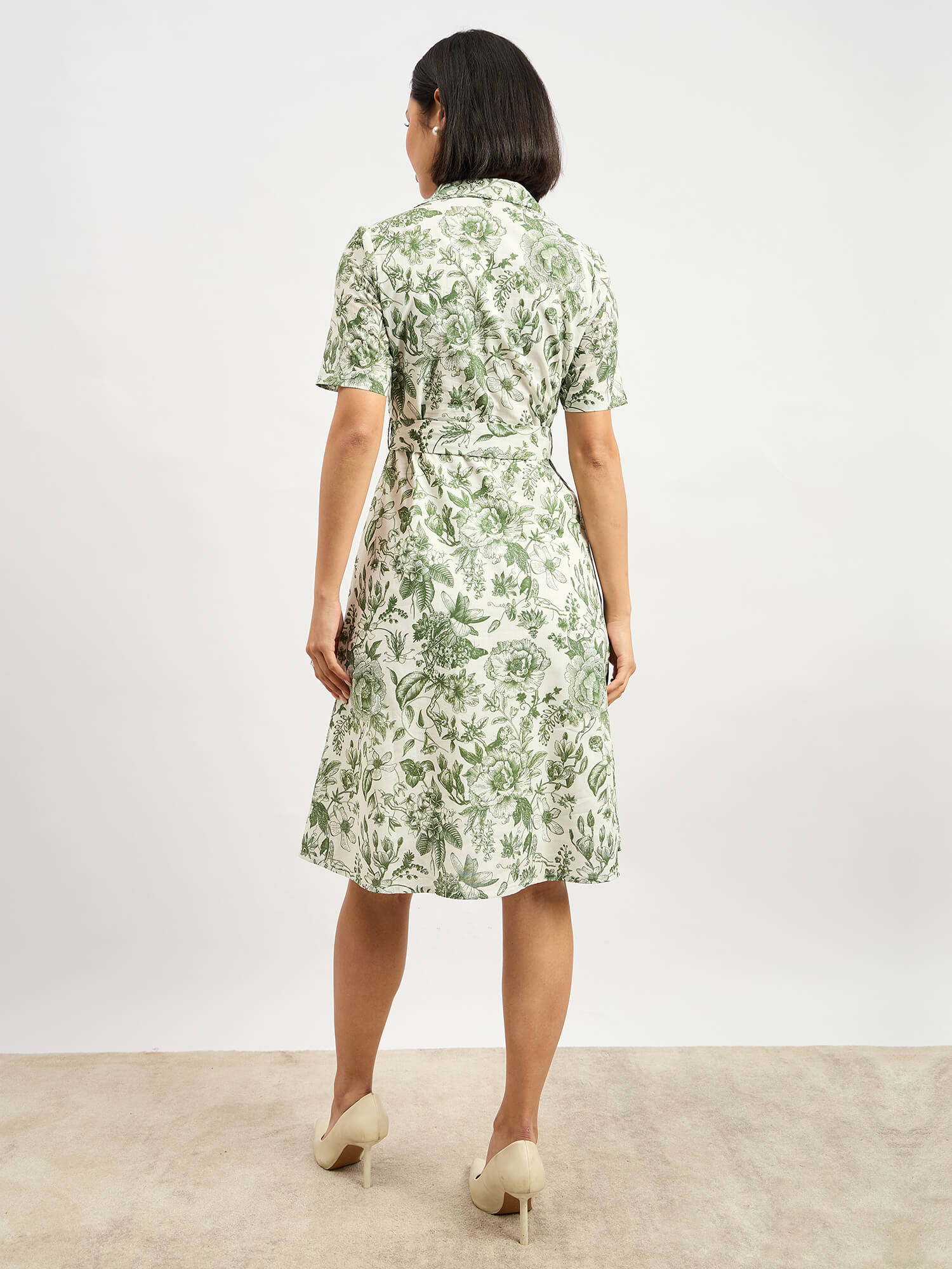 Pinnaca Floral Shirt Dress - Olive