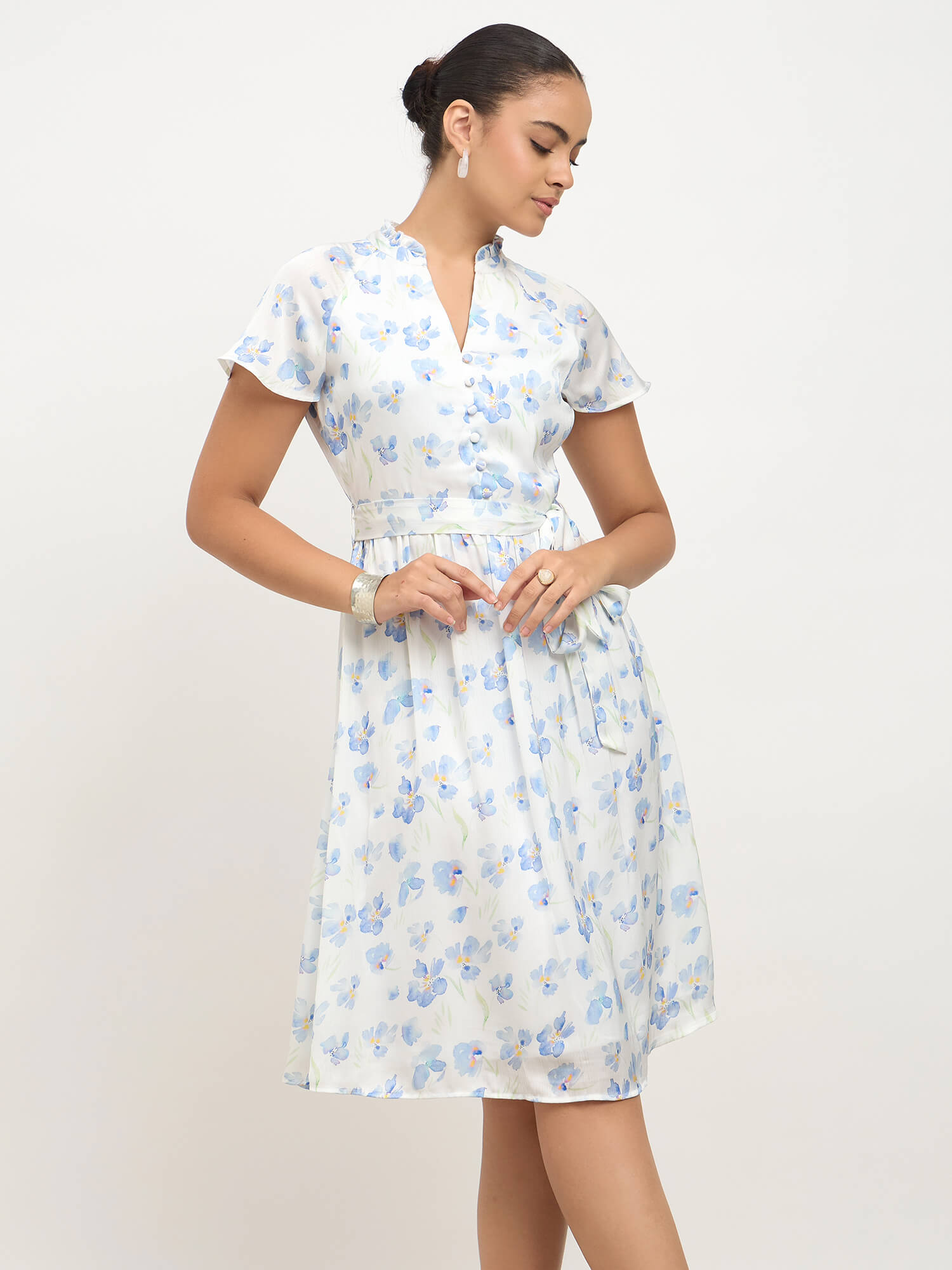 Wisp Belted Fit and Flare dress-White