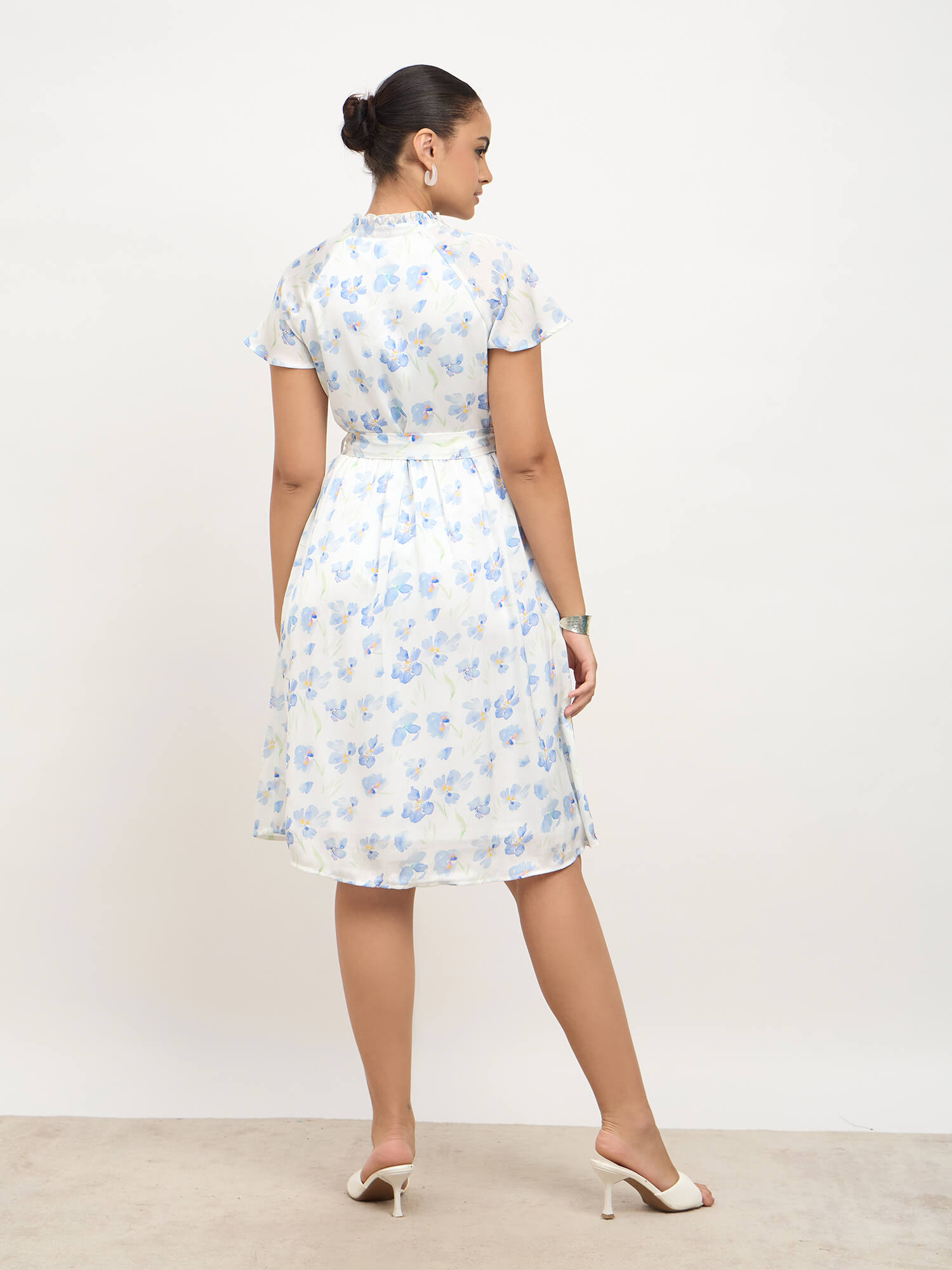 Wisp Belted Fit and Flare dress-White