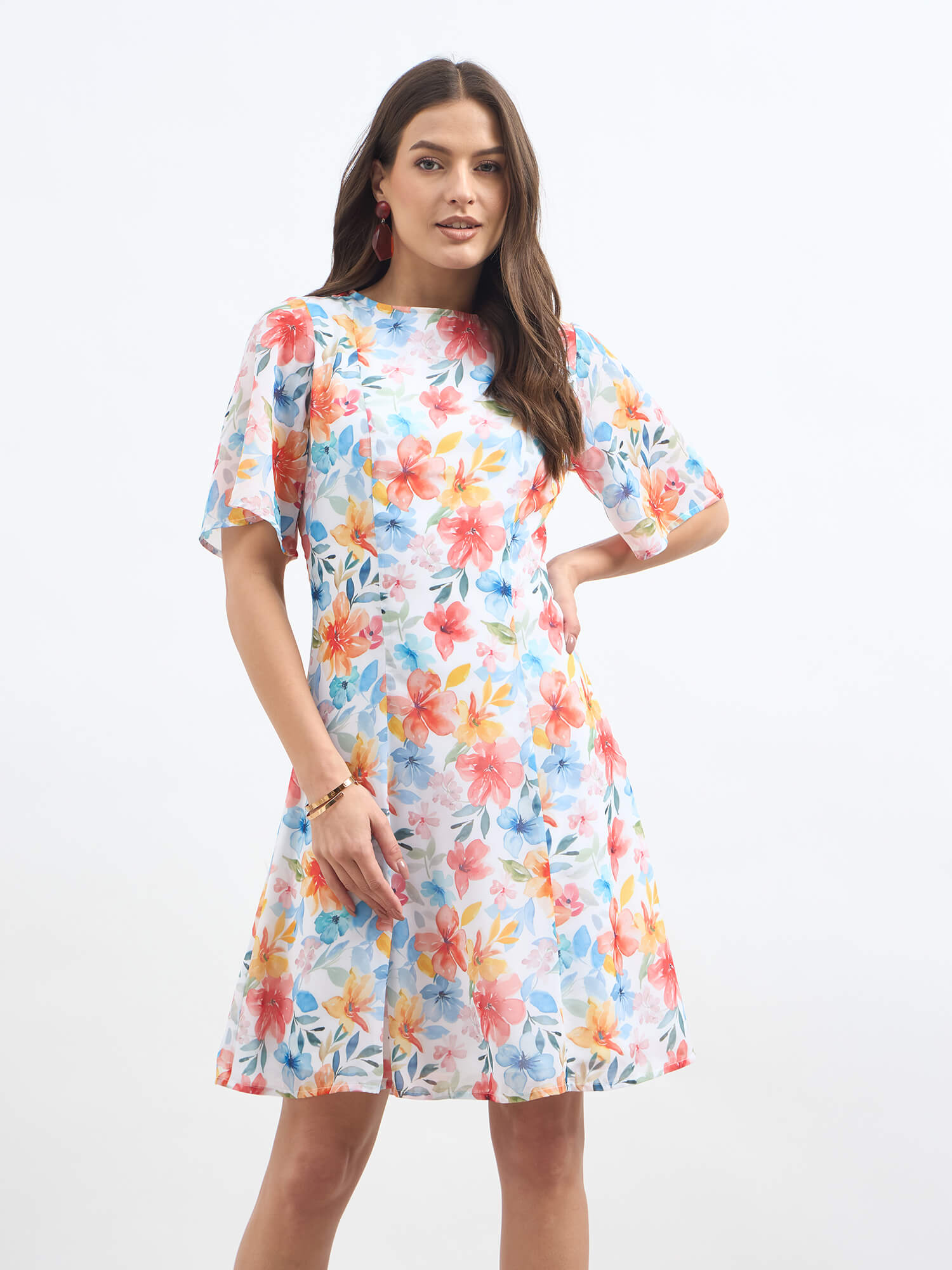 Ray Flared sleeve Fit and Flare dress-Multi
