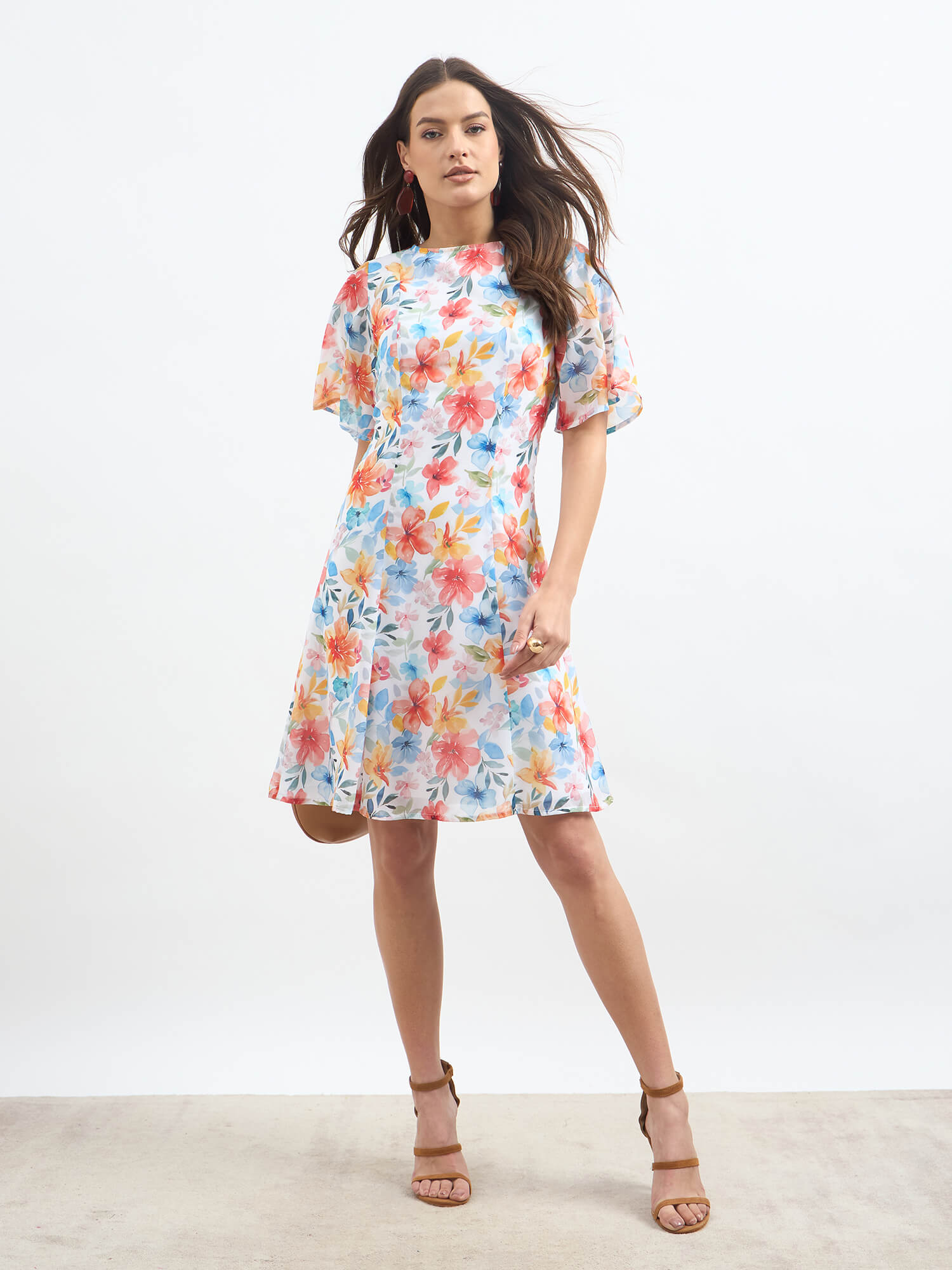 Ray Flared sleeve Fit and Flare dress-Multicolor