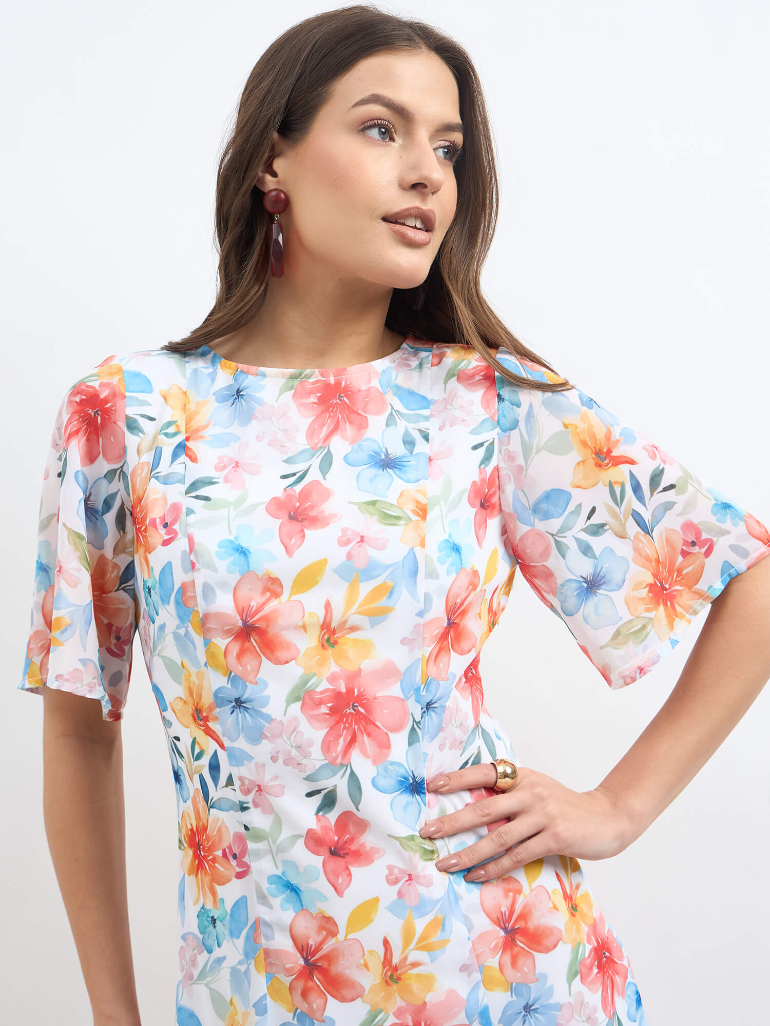 Ray Flared sleeve Fit and Flare dress-Multicolor
