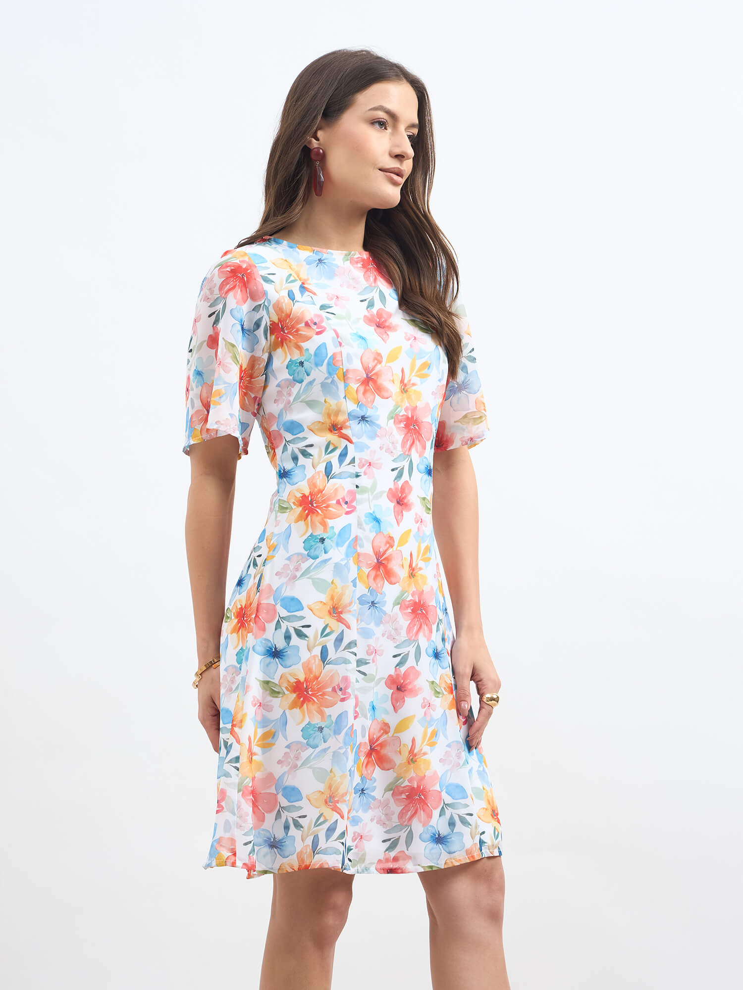 Ray Flared sleeve Fit and Flare dress-Multicolor
