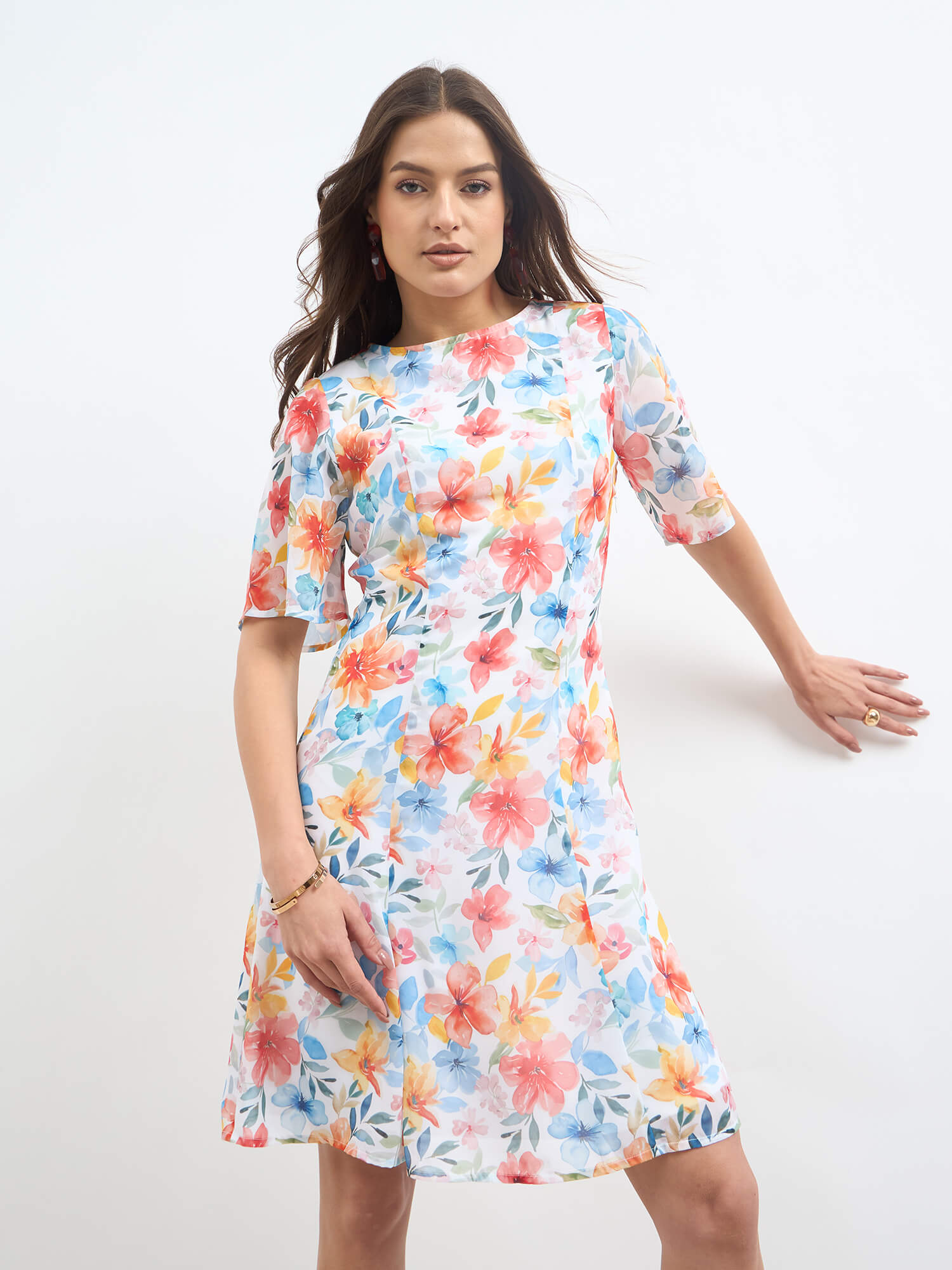 Ray Flared sleeve Fit and Flare dress-Multicolor