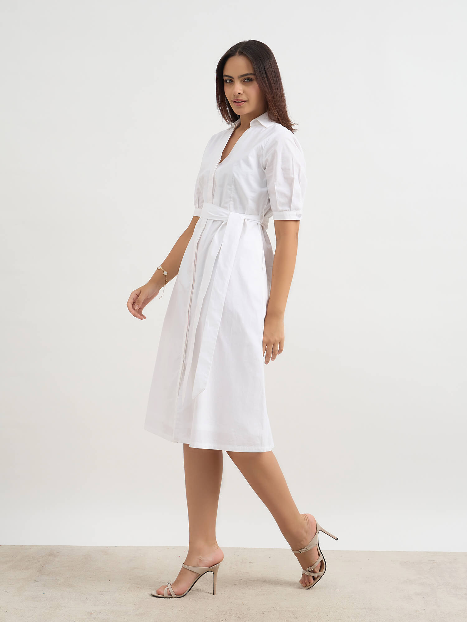 Madlin Shirt Belted Dress-White
