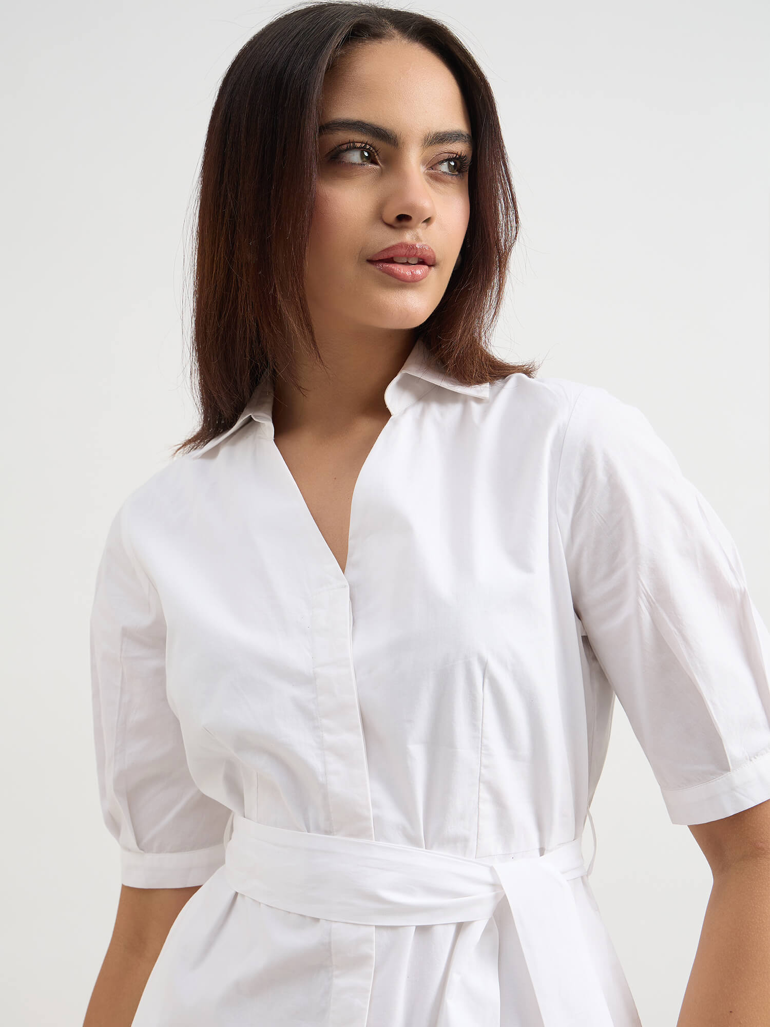Madlin Shirt Belted Dress-White