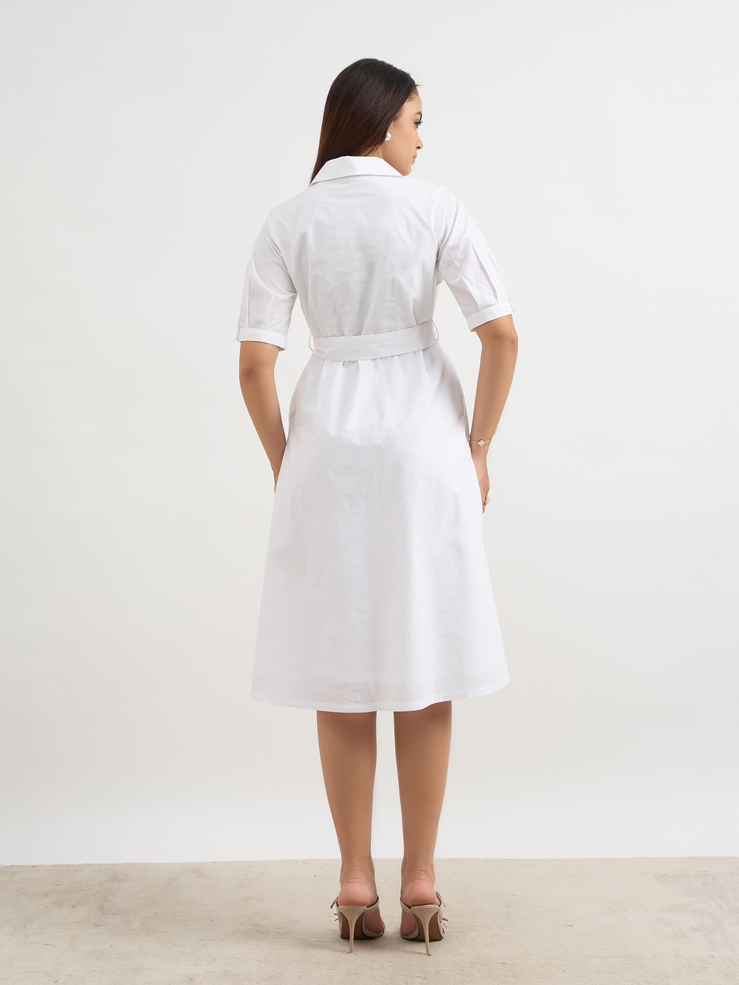Madlin Shirt Belted Dress-White