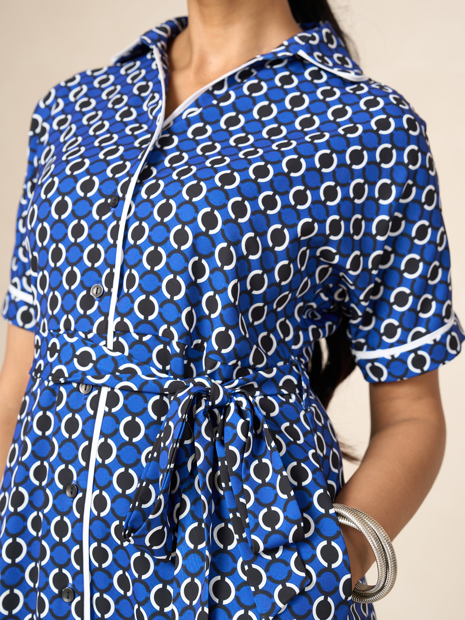 Presence Dolman Sleeve Shirt Dress-Navy&white