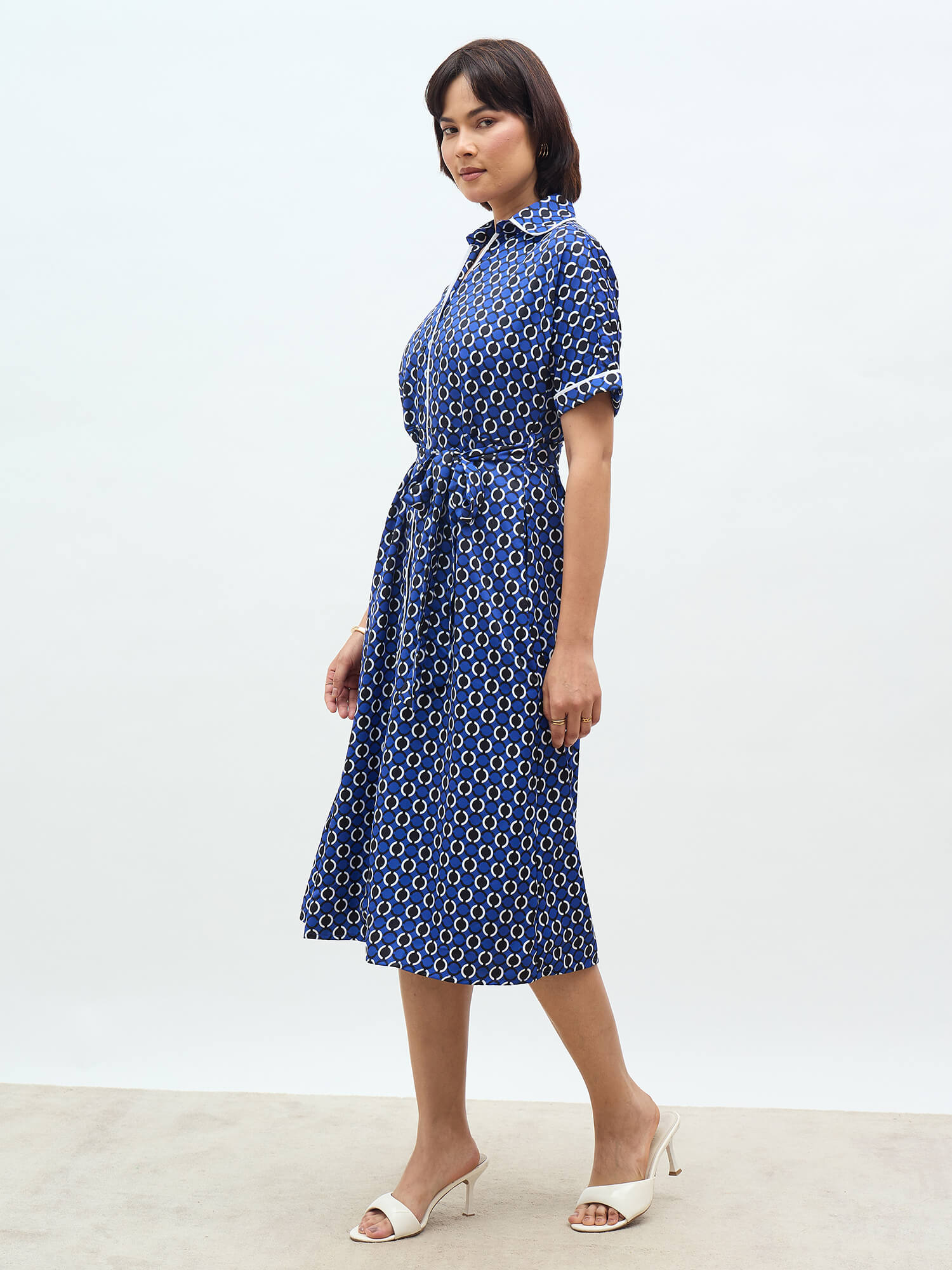 Presence Dolman Sleeve Shirt Dress-Navy&white