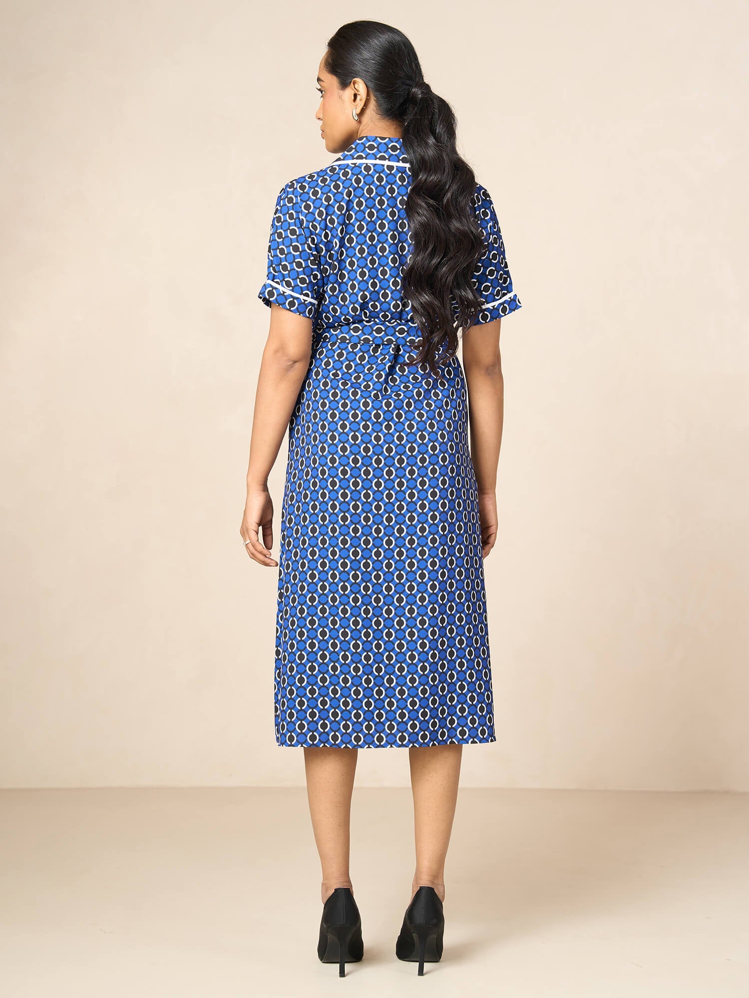 Presence Dolman Sleeve Shirt Dress-Navy&white