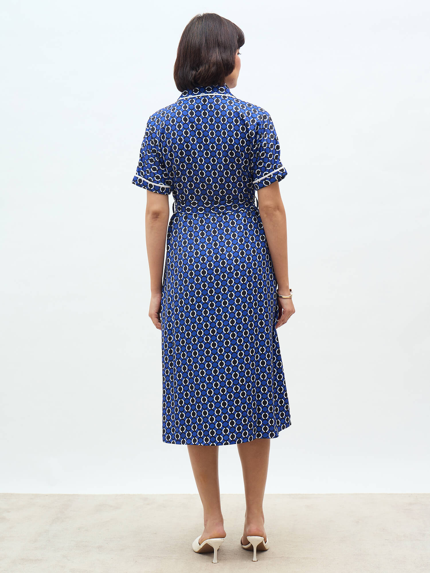 Presence Dolman Sleeve Shirt Dress-Navy&white