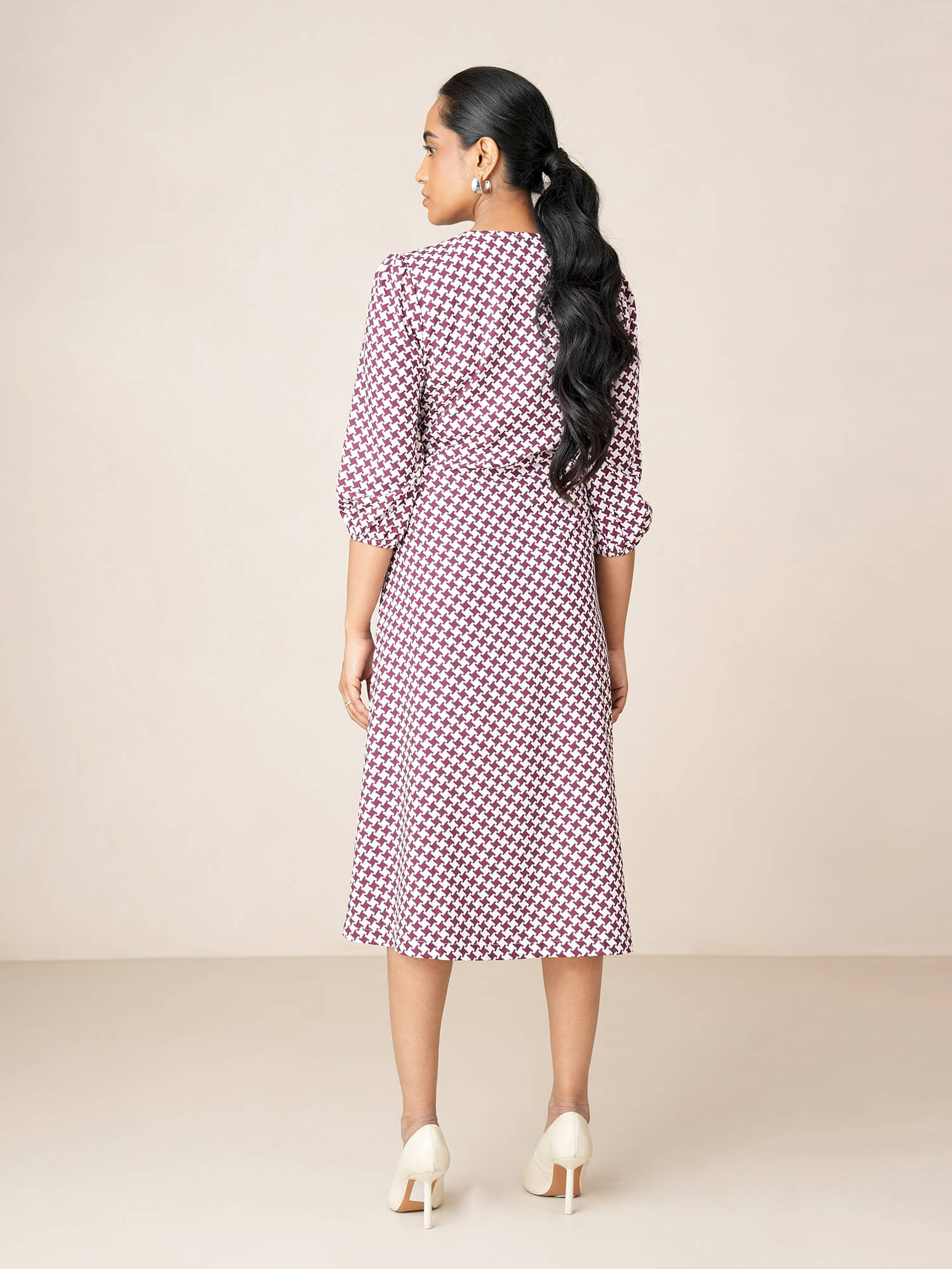 Turner Printed Faux Button Midi Dress-WINE