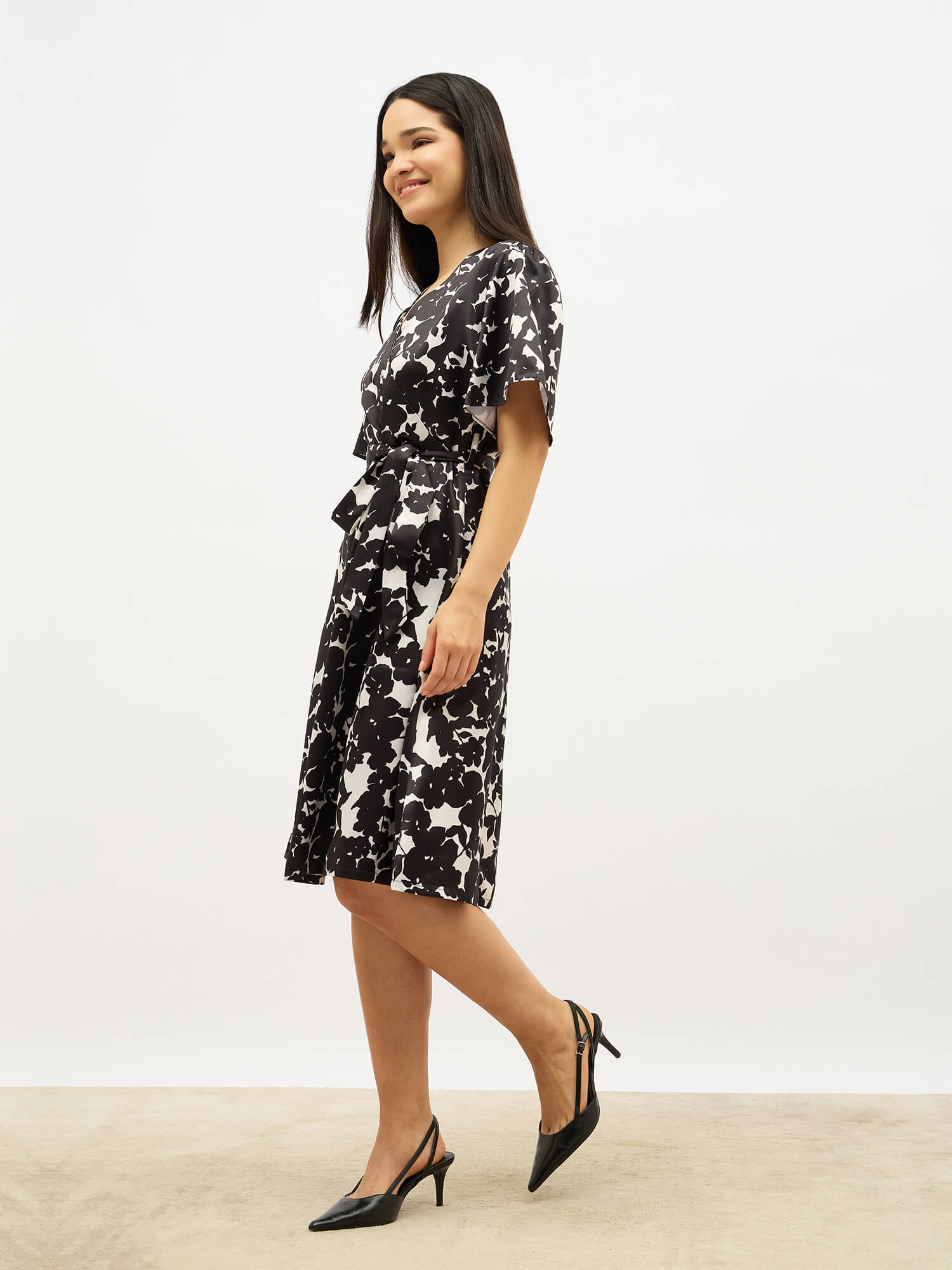 Juvina Faux Overlap Dress-Black & Ivory