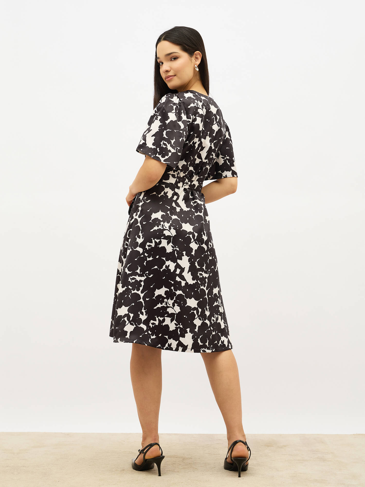 Juvina Faux Overlap Dress-Black & Ivory