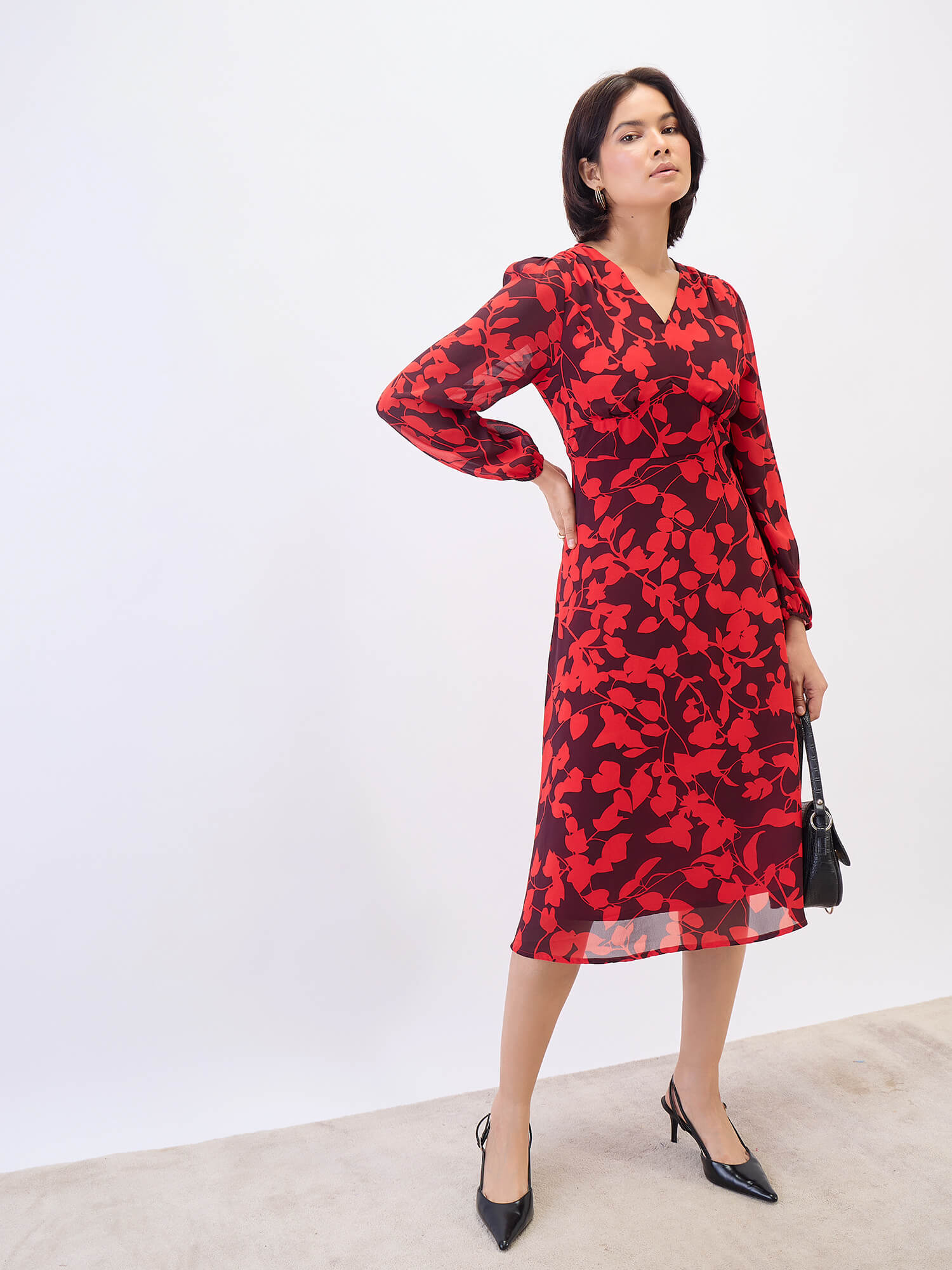 Darose Empire Waist Midi Dress-Multi