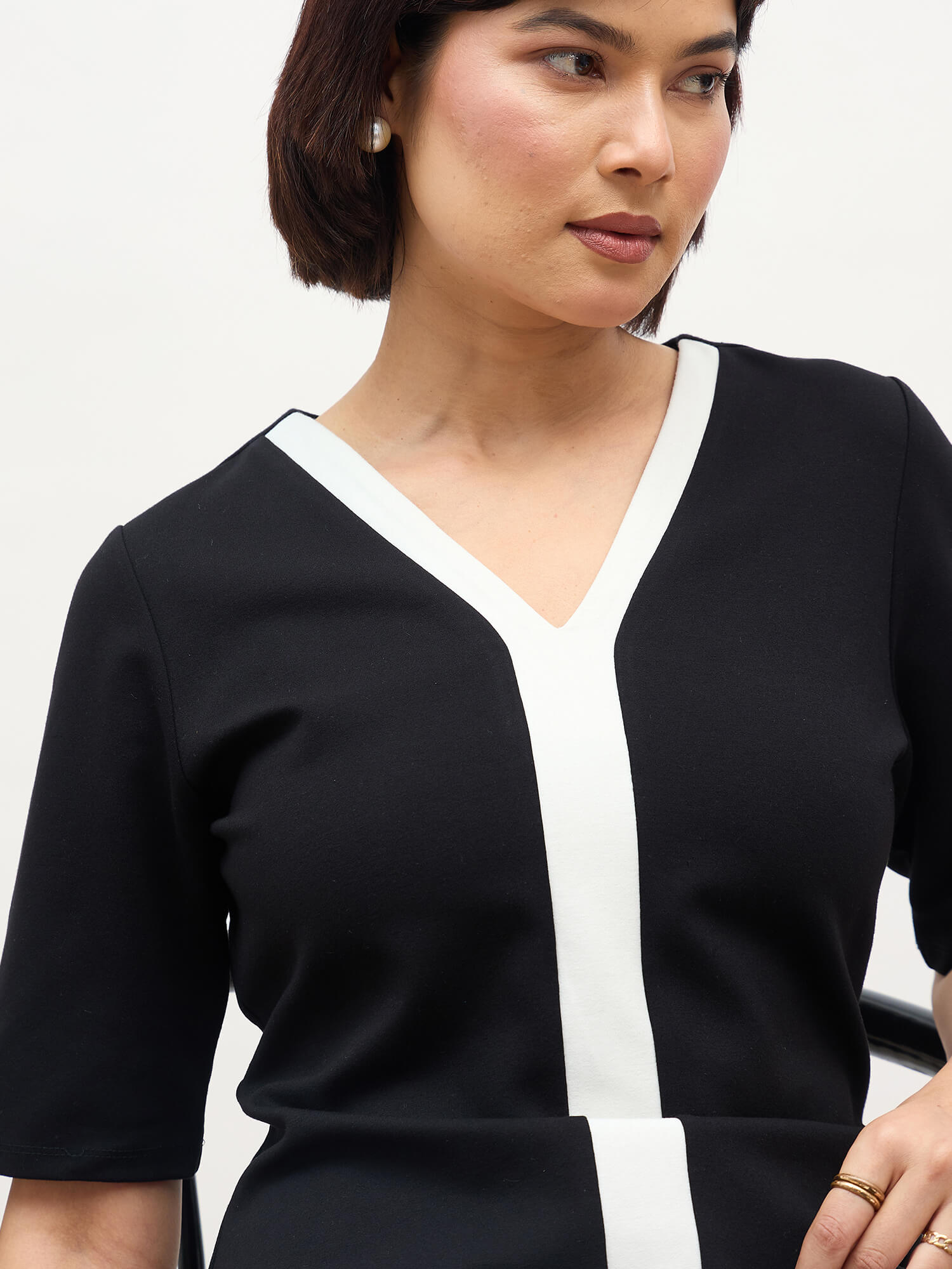 Astraea Contrast Panel Dress-Black