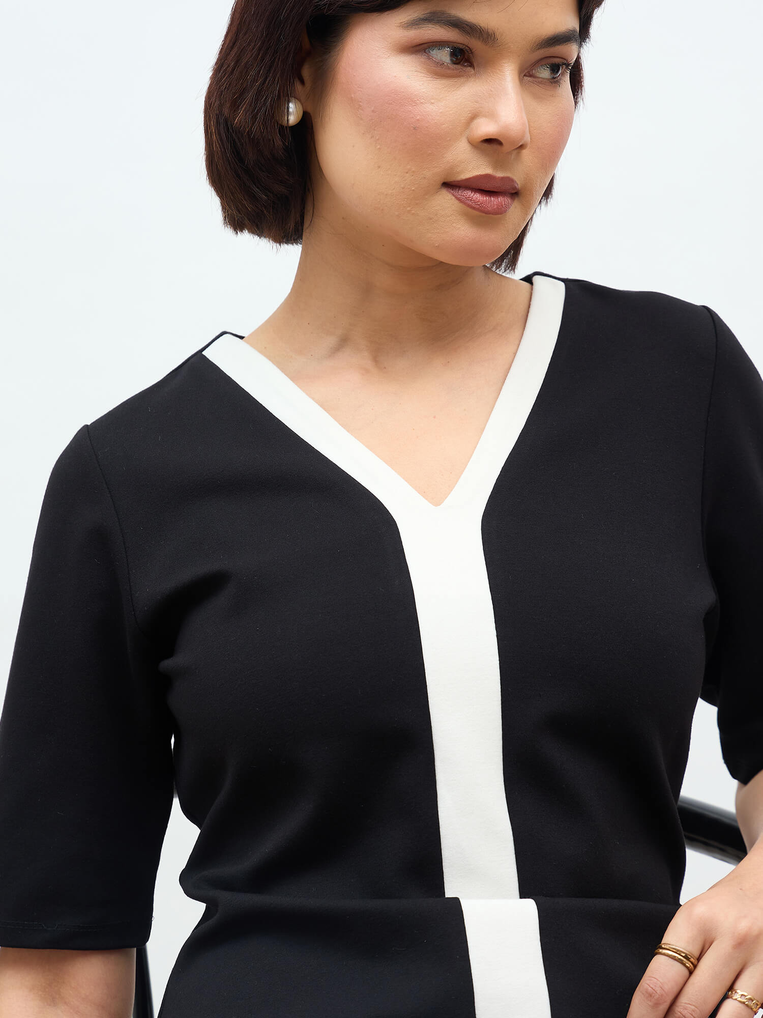 Astraea Contrast Panel Dress-Black