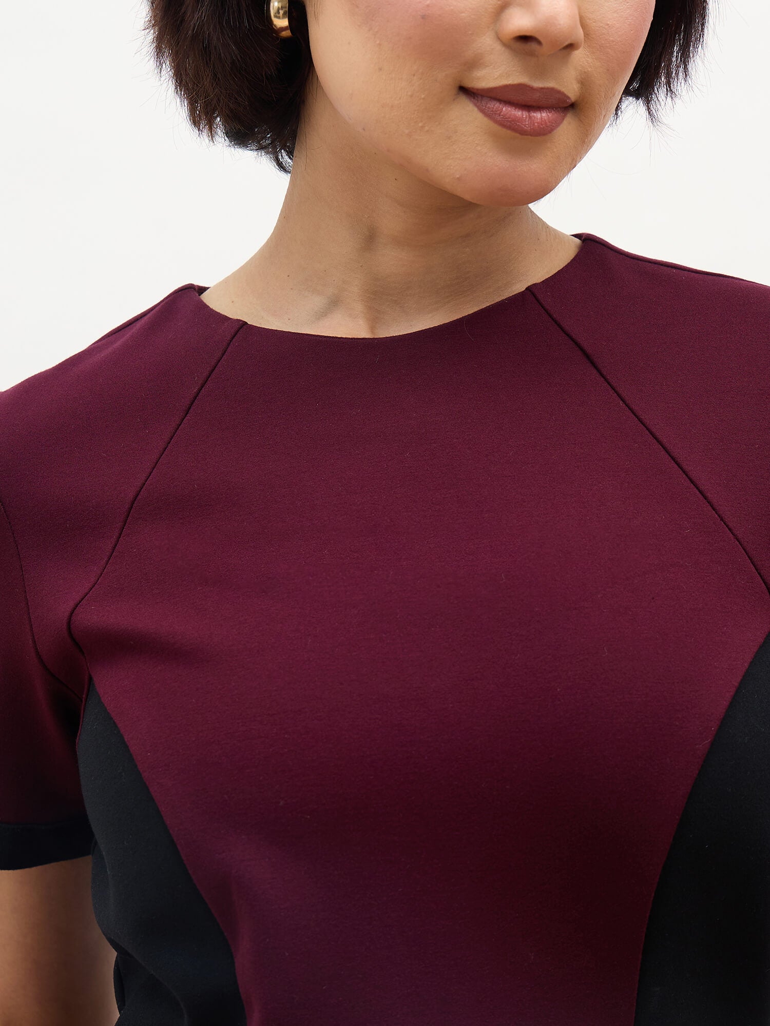 Aven Panelled Dress-Wine & Black