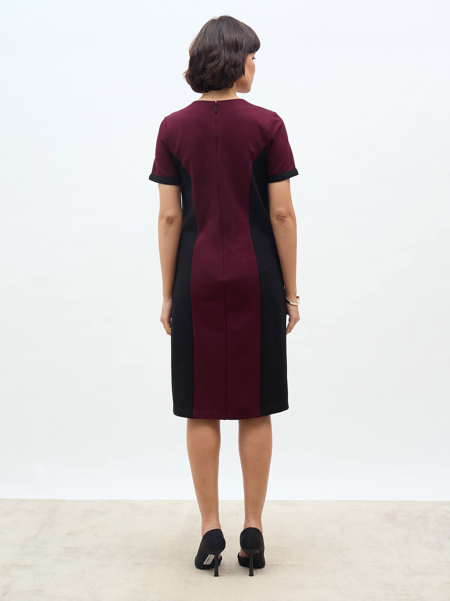 Aven Panelled Dress-Wine & Black
