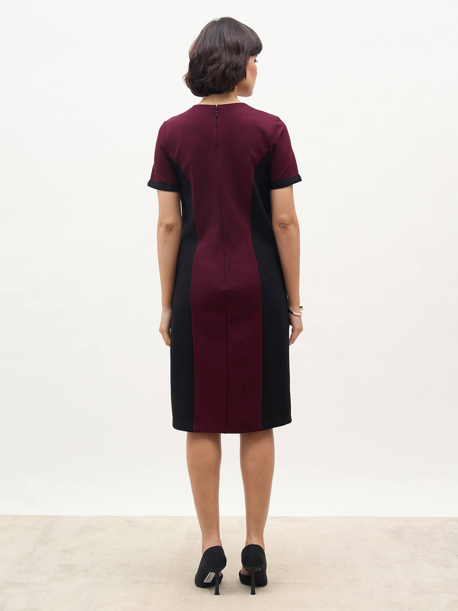 Aven Panelled Dress-Wine & Black