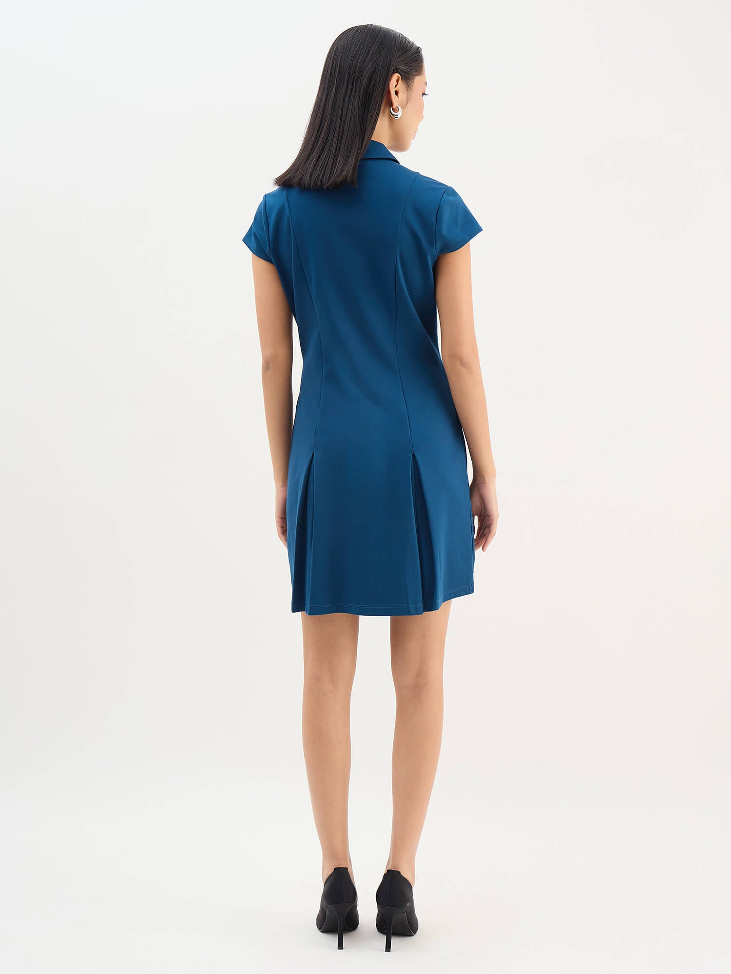 Zenya Collared Pleated Dress-Teal