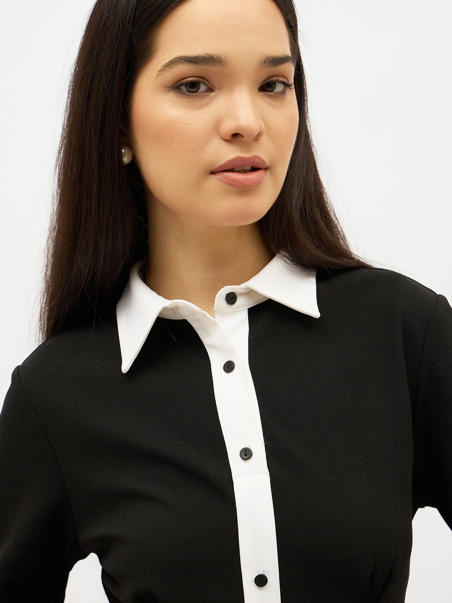 Chelsea Contrast Detail Shift Dress-Black&White
