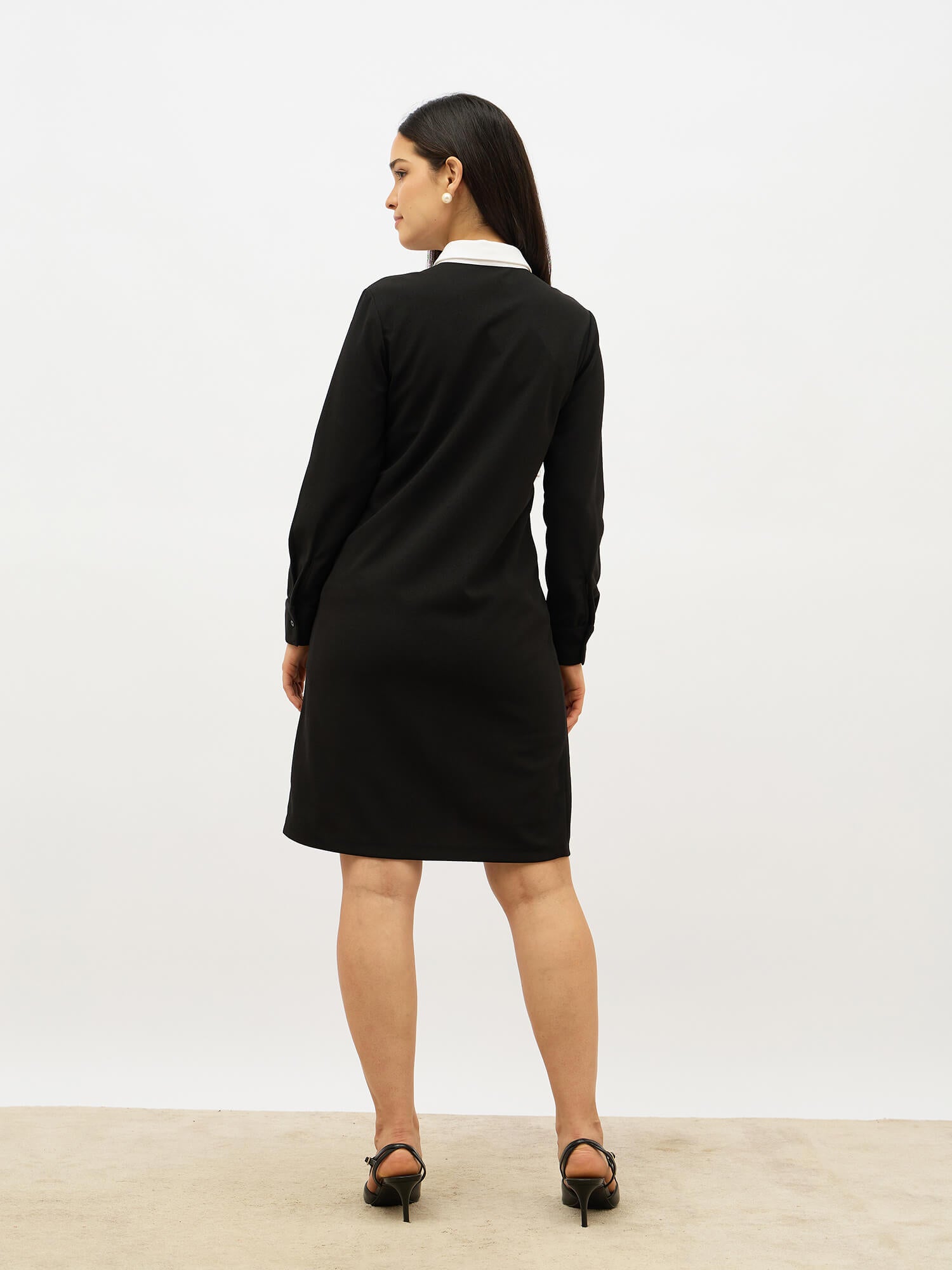 Chelsea Contrast Detail Shift Dress-Black&White