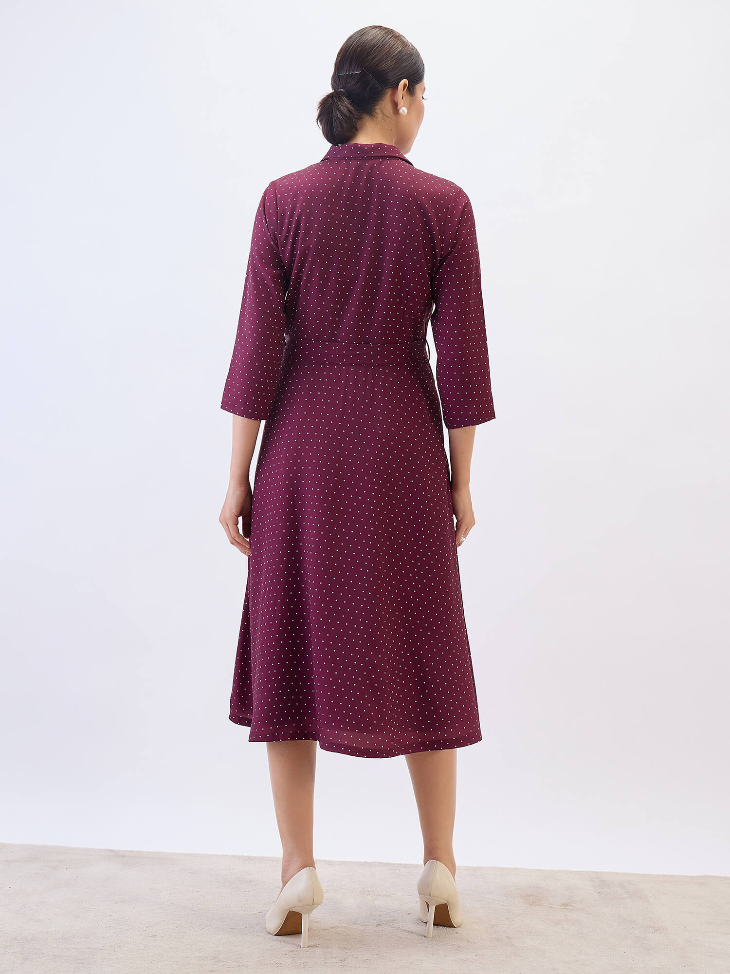 Nico Shirt Collar Fit & Flare Dress-Wine