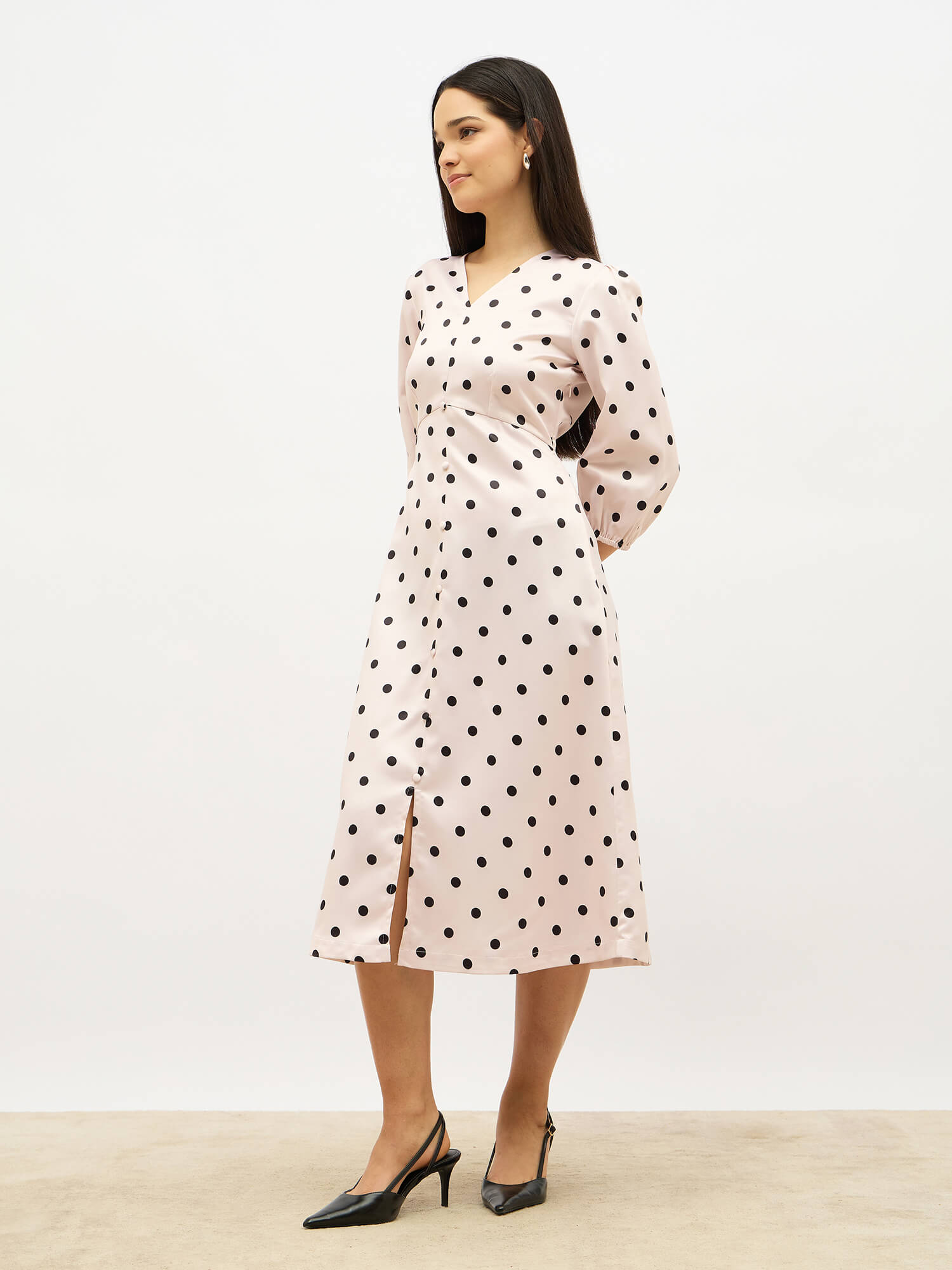 Alex Faux Button Midi Dress-Cream