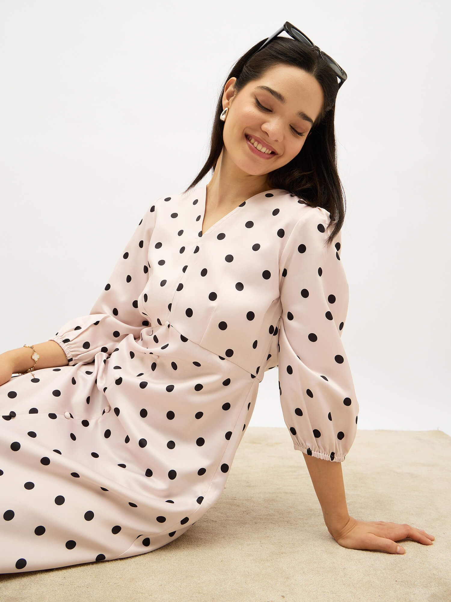 Alex Faux Button Midi Dress-Cream