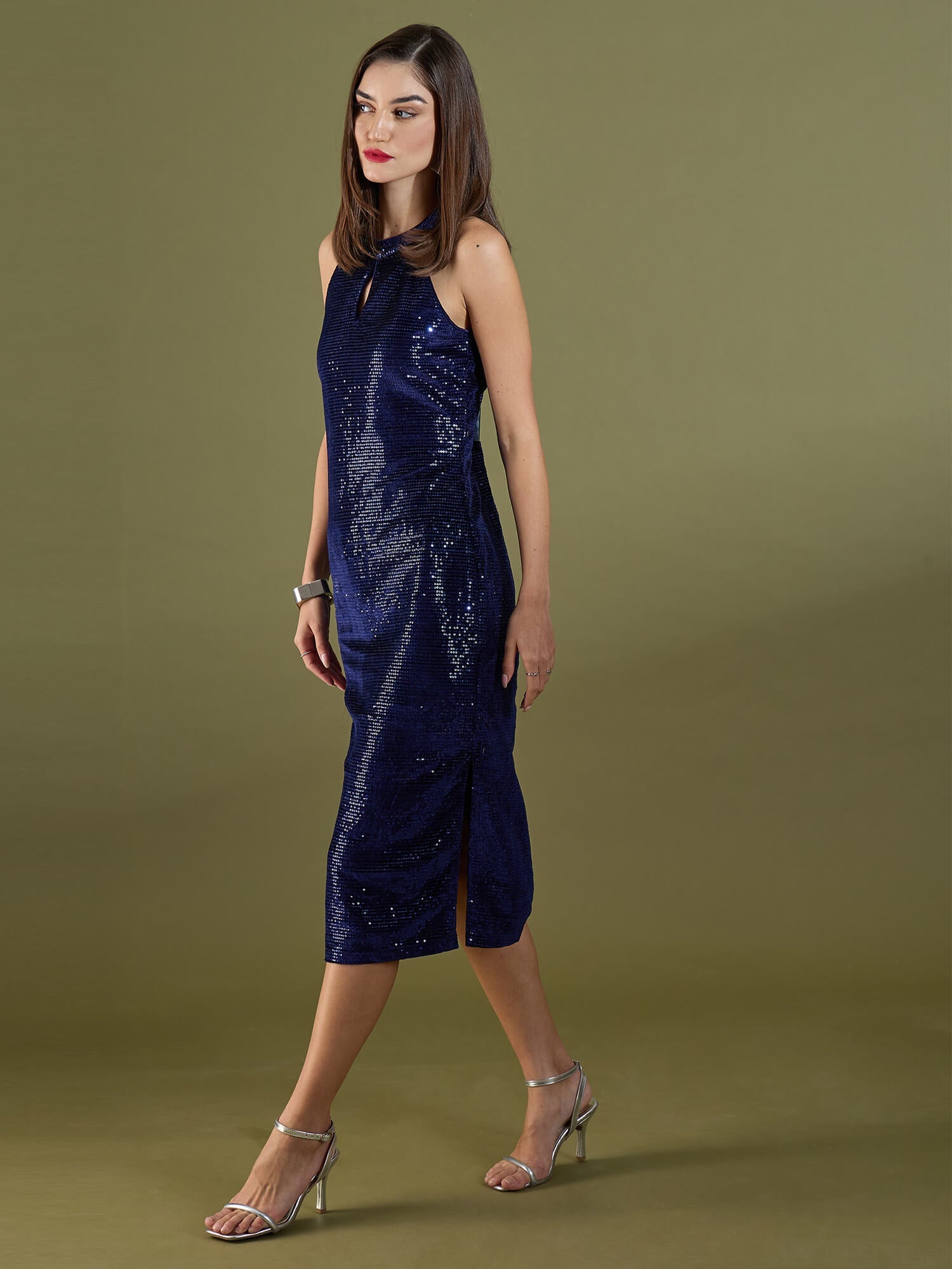 Theresa Halter Neck Maxi Dress-Navy