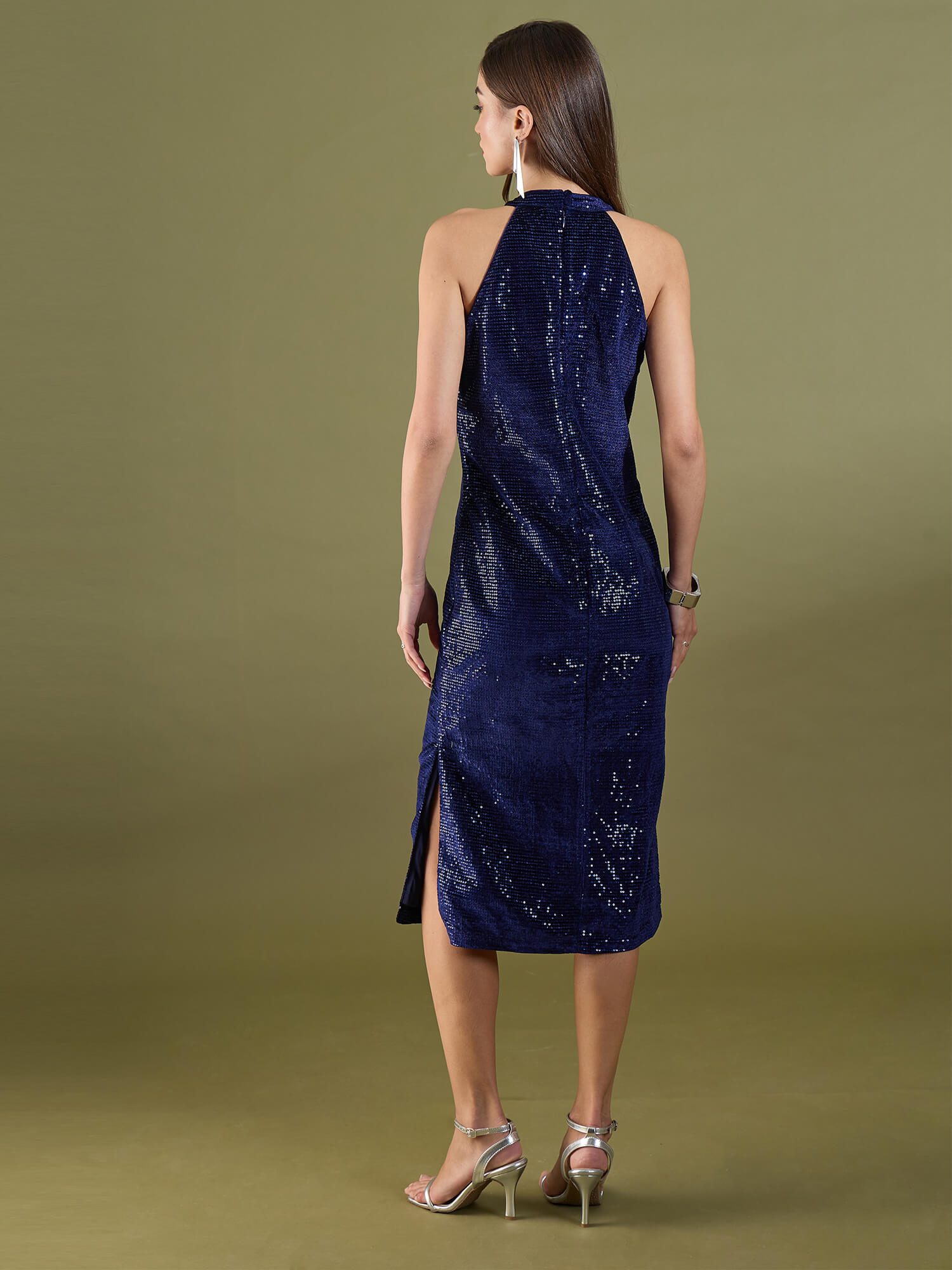 Theresa Halter Neck Maxi Dress-Navy