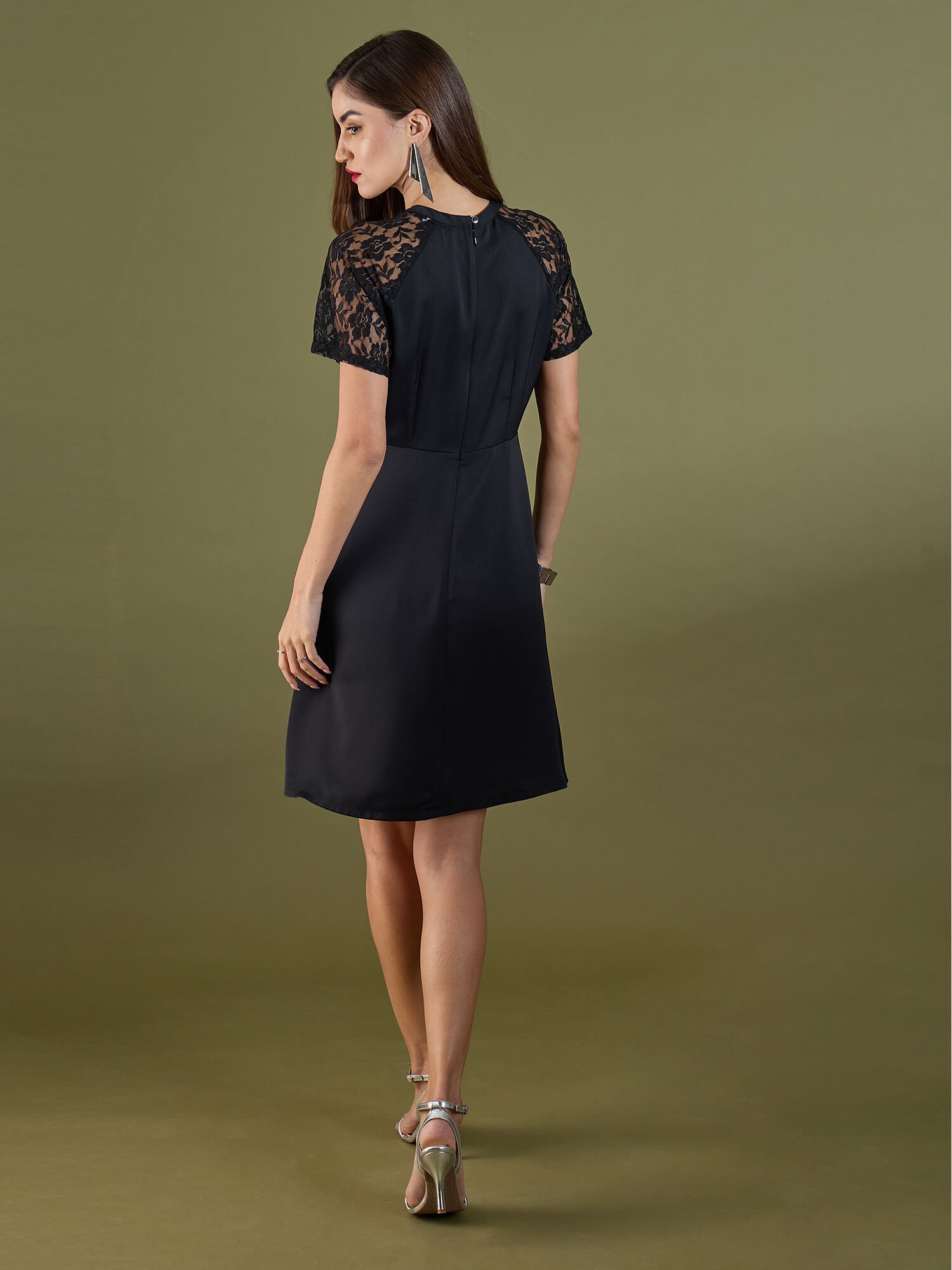 Dylan Lace Sleeve Dress-Black