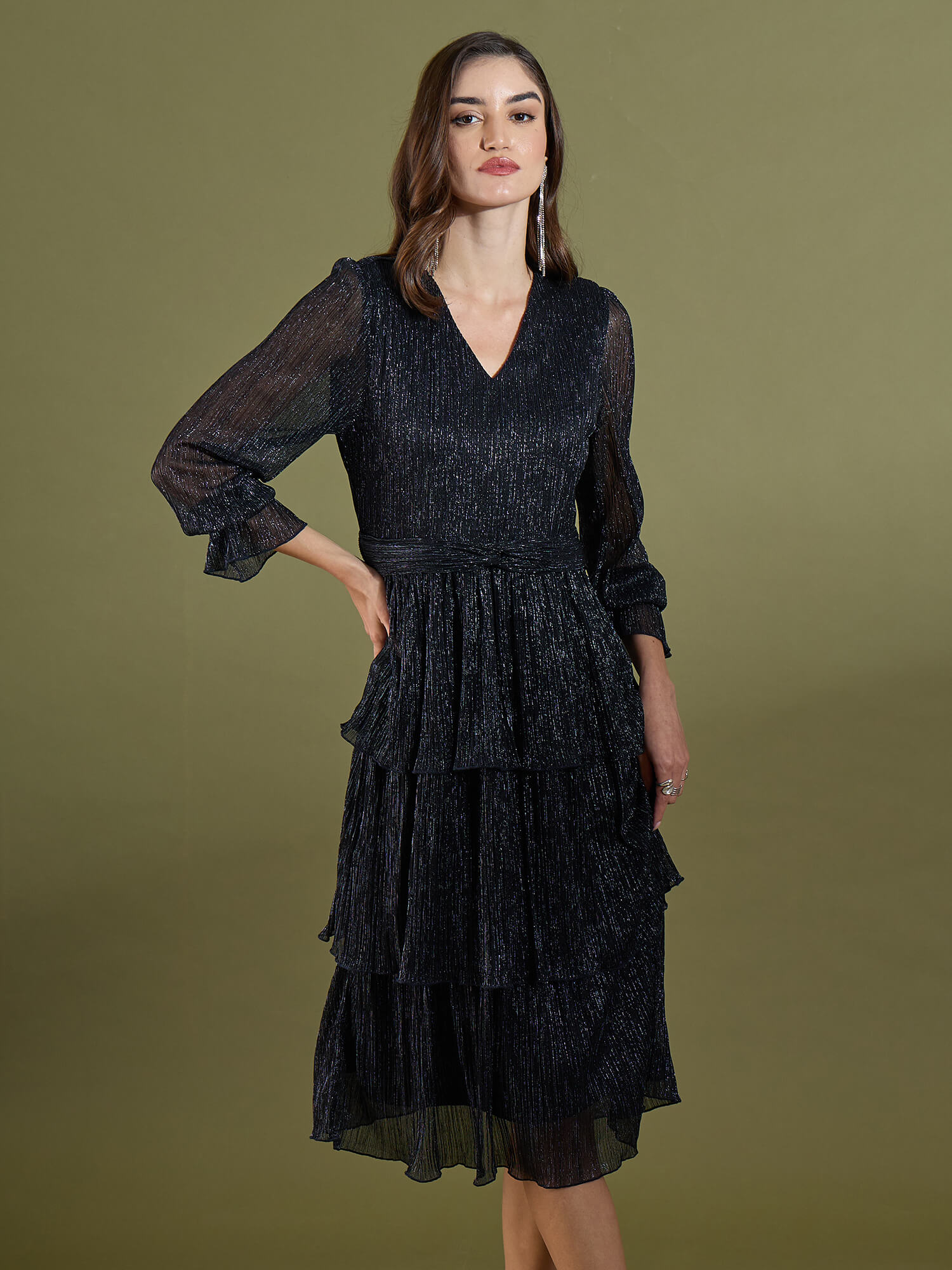 Melora A-line Tier Dress-Navy - SALT Attire