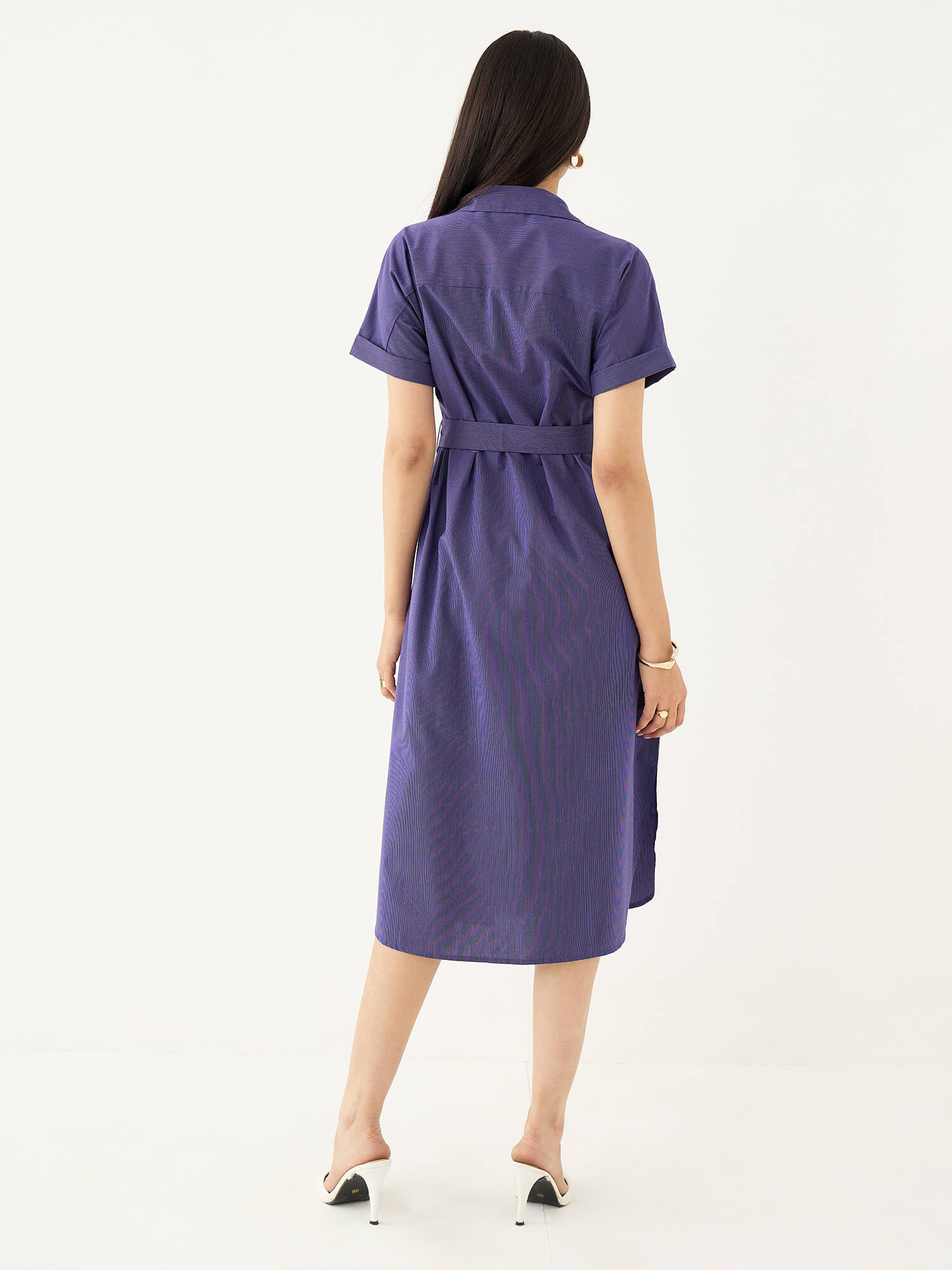 Avelin Belted Shirt Dress-Purple
