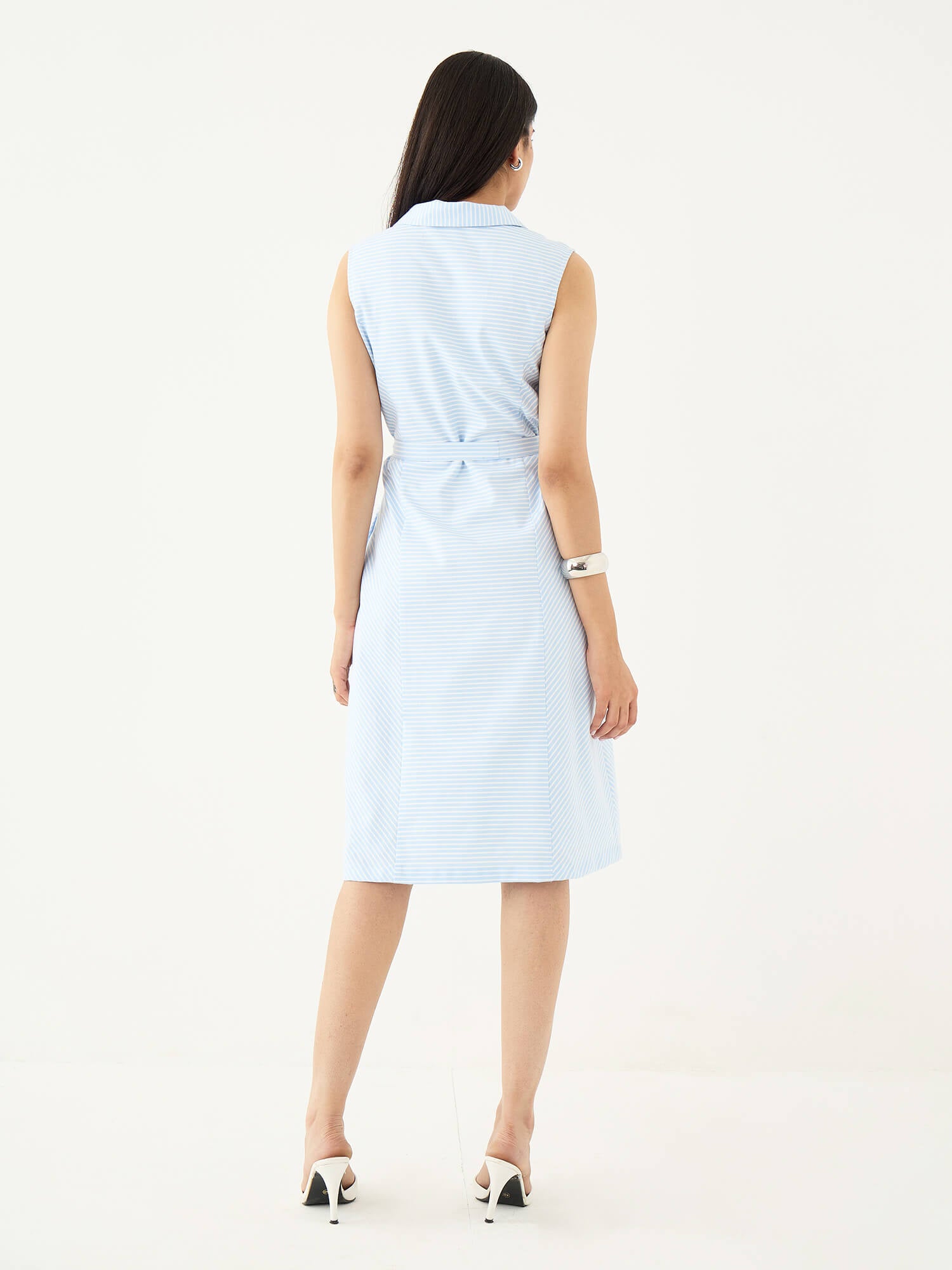 Kaviro Belted Wrap Style Dress-Blue&White