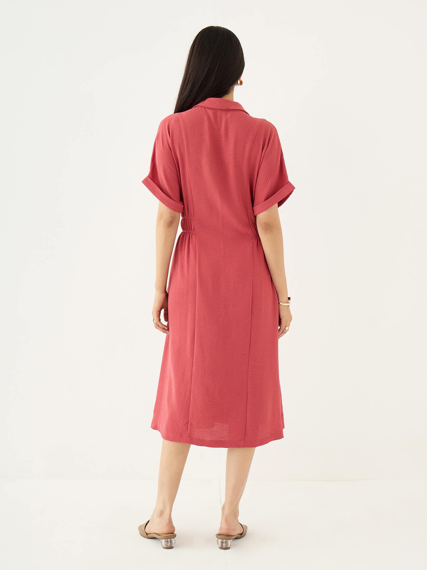 Noema Side Elasticated Detail Dress-Dark Peach - SALT Attire