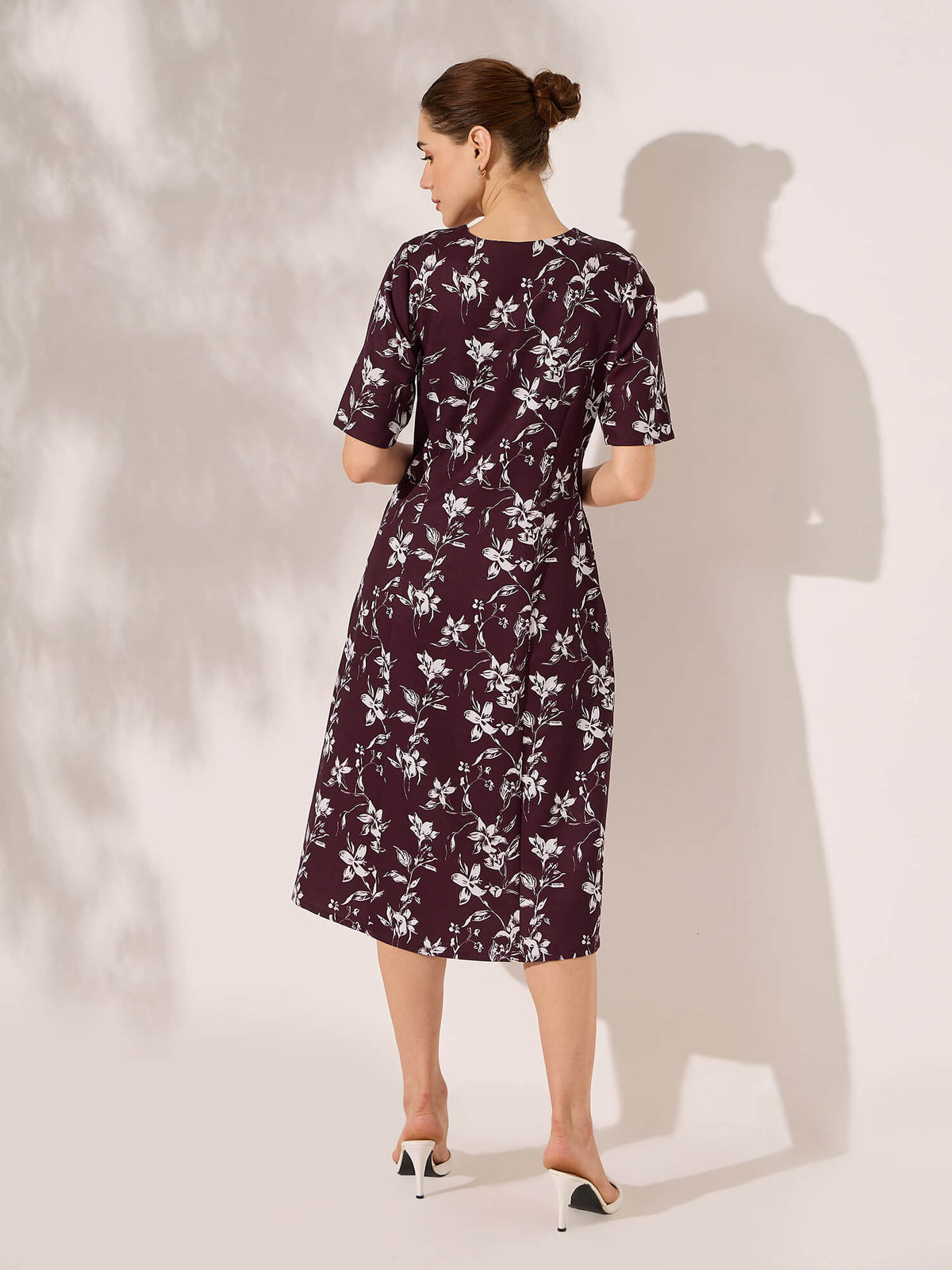 Julien Panelled Square Neck Dress-Wine&Ivory