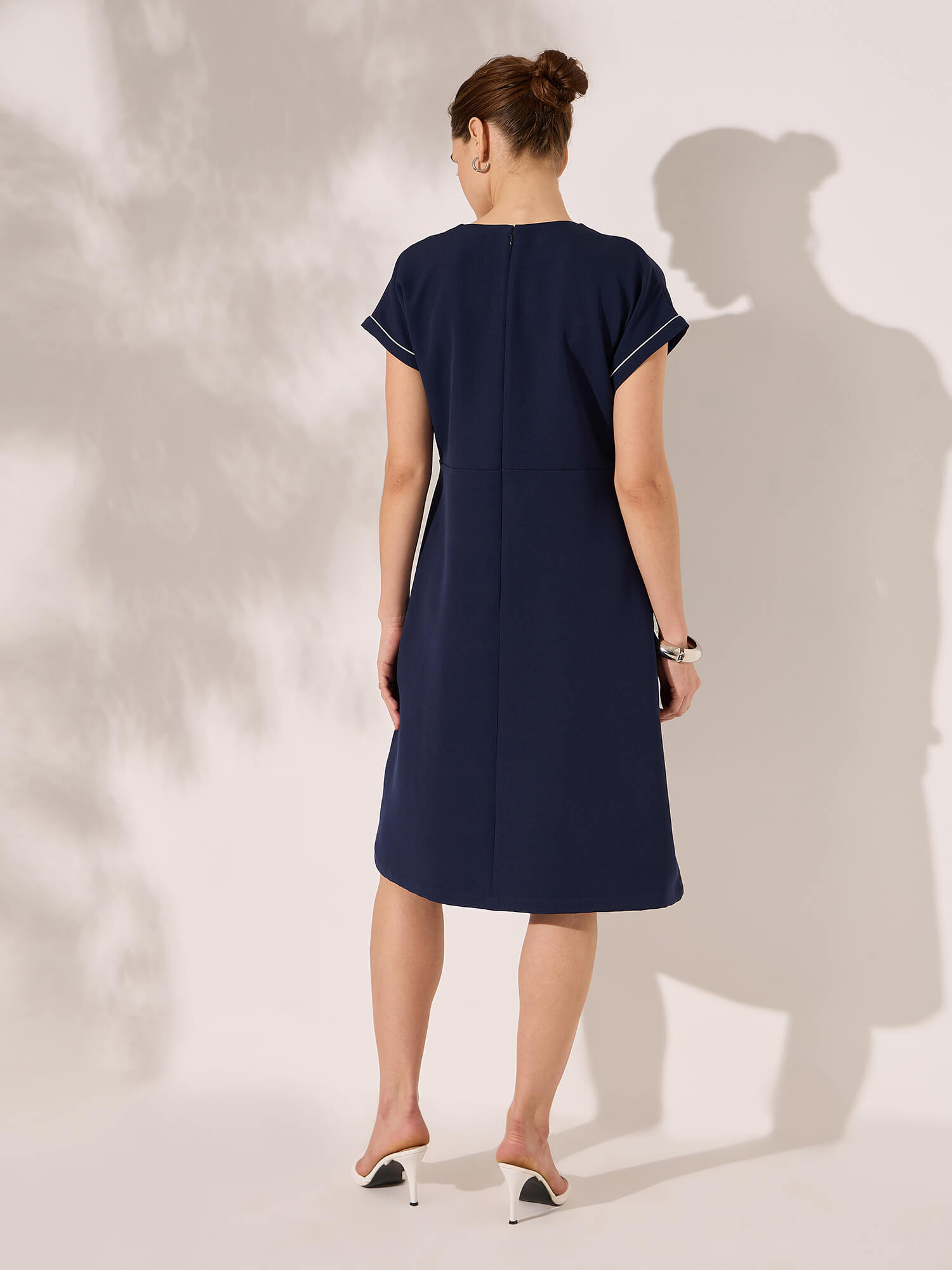 Althea Contrast Detail A-Line Dress-Navy