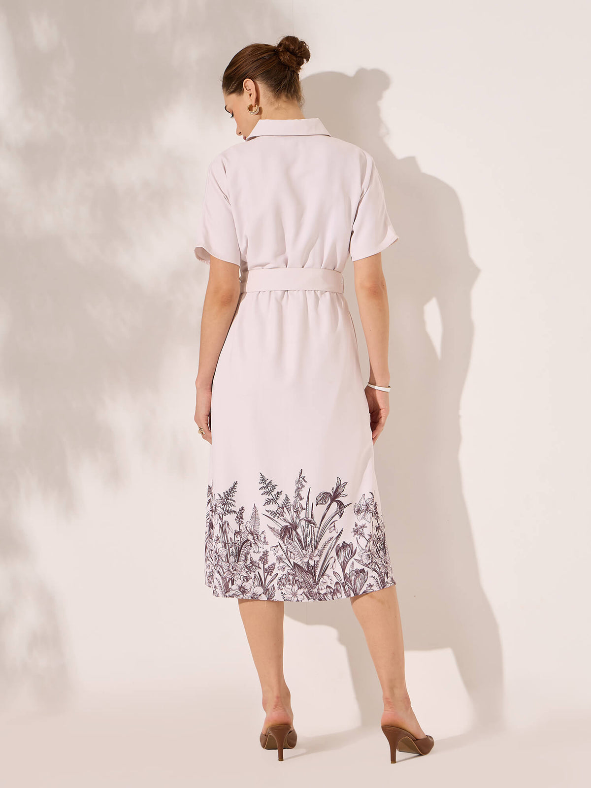 Anya Dolman Sleeve Shirt Dress With Placement Print-Beige&Brown