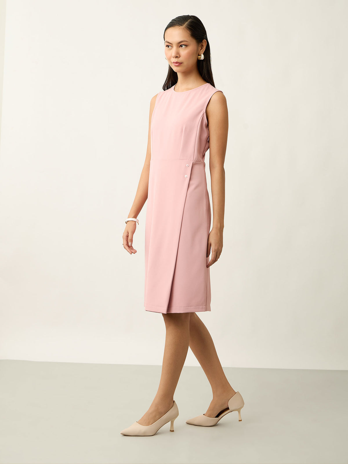 Marcella Faux-Wrap Style Sheath Dress-Dusty Pink