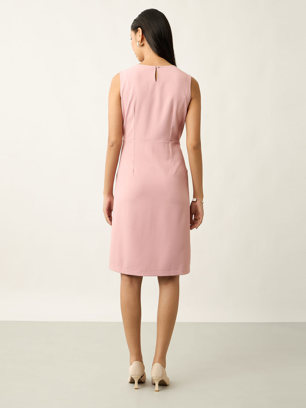 Marcella Faux-Wrap Style Sheath Dress-Dusty Pink